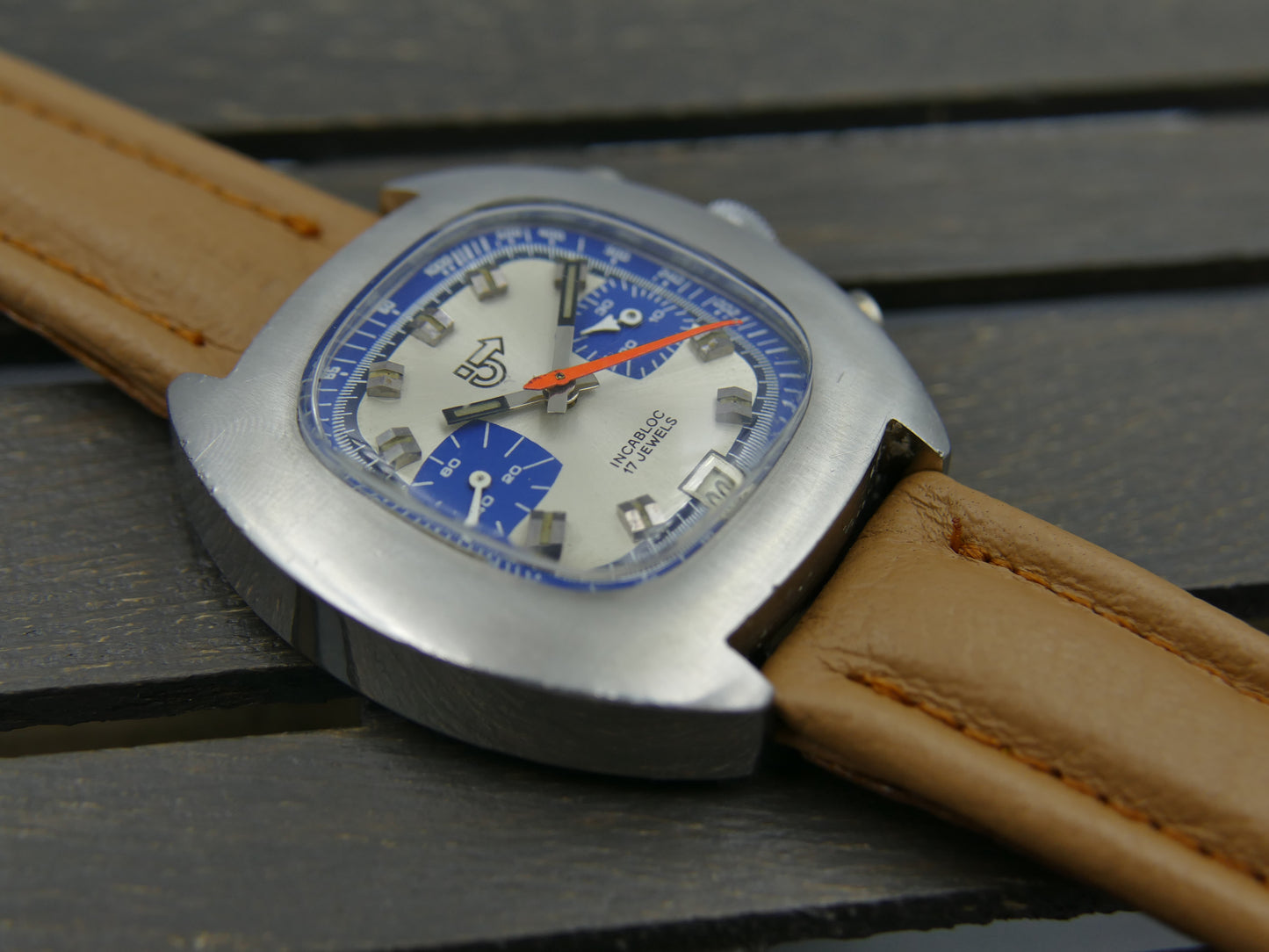 70s vintage watch mens chronograph Camif valjoux 7734 blue panda rare