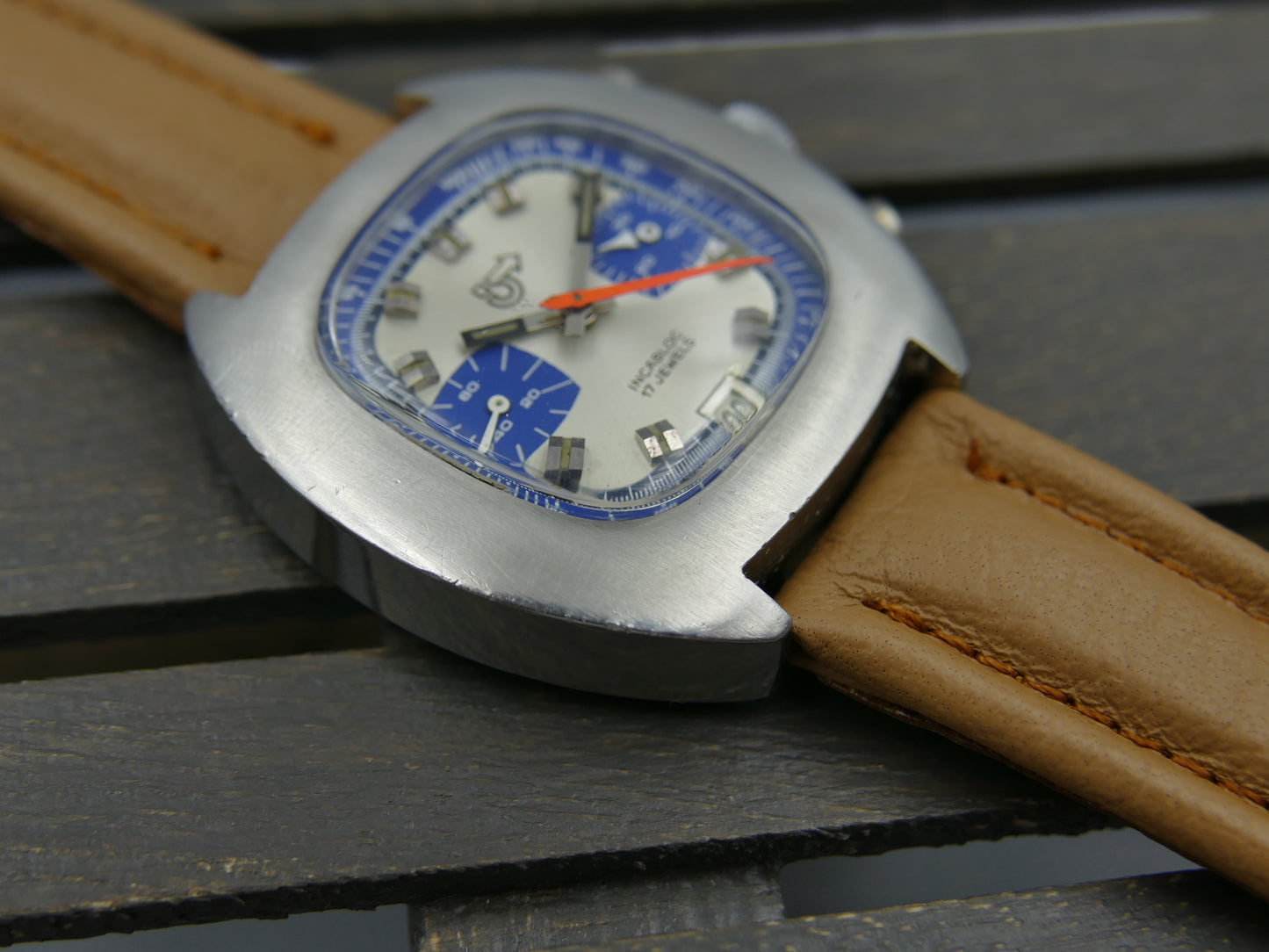 70s vintage watch mens chronograph Camif valjoux 7734 blue panda rare