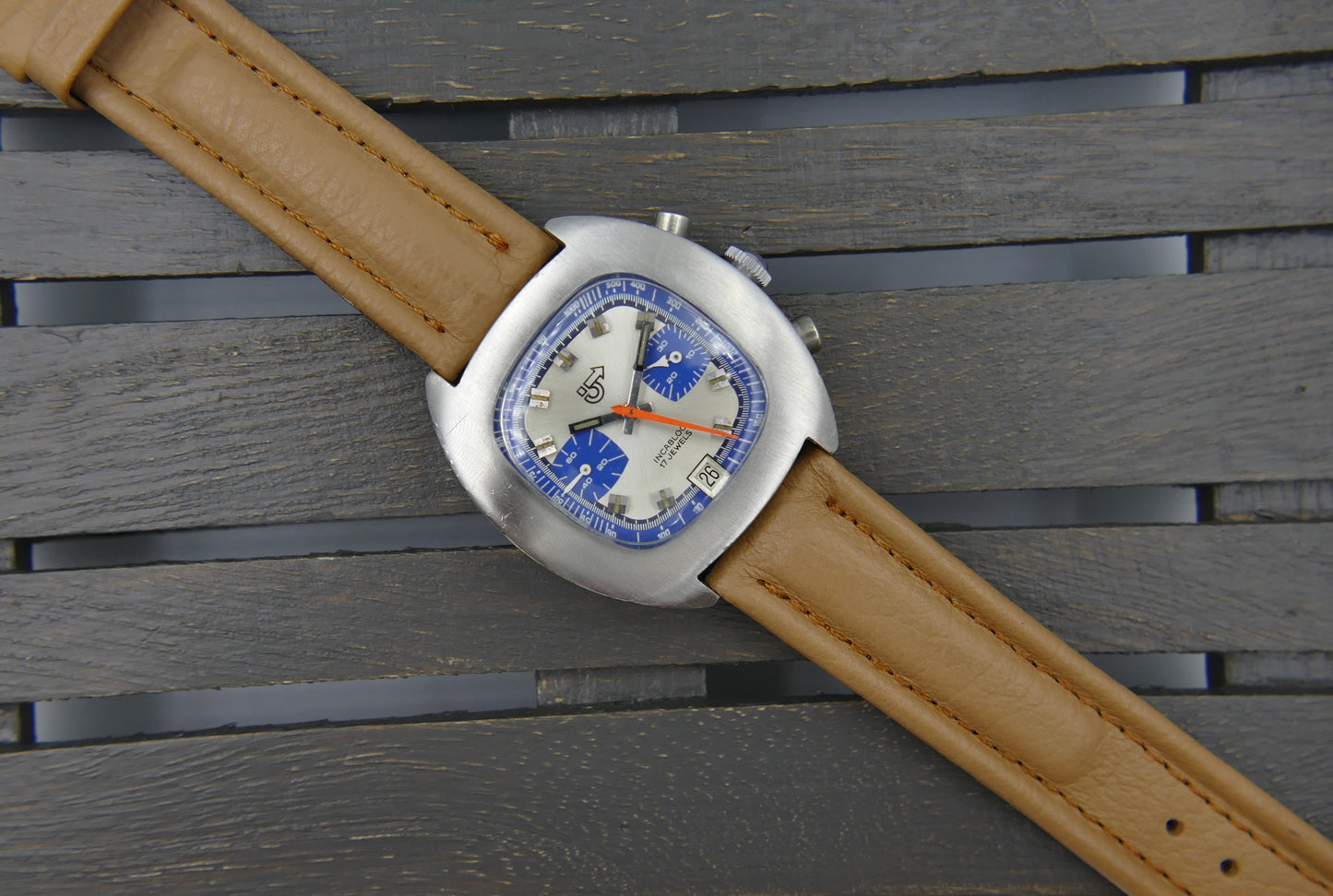 70s vintage watch mens chronograph Camif valjoux 7734 blue panda rare