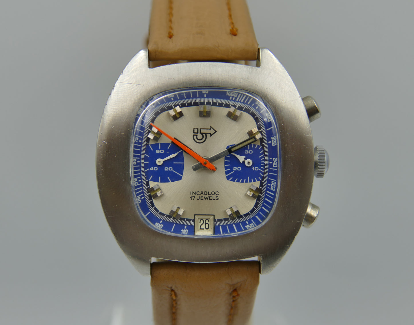 70s vintage watch mens chronograph Camif valjoux 7734 blue panda rare