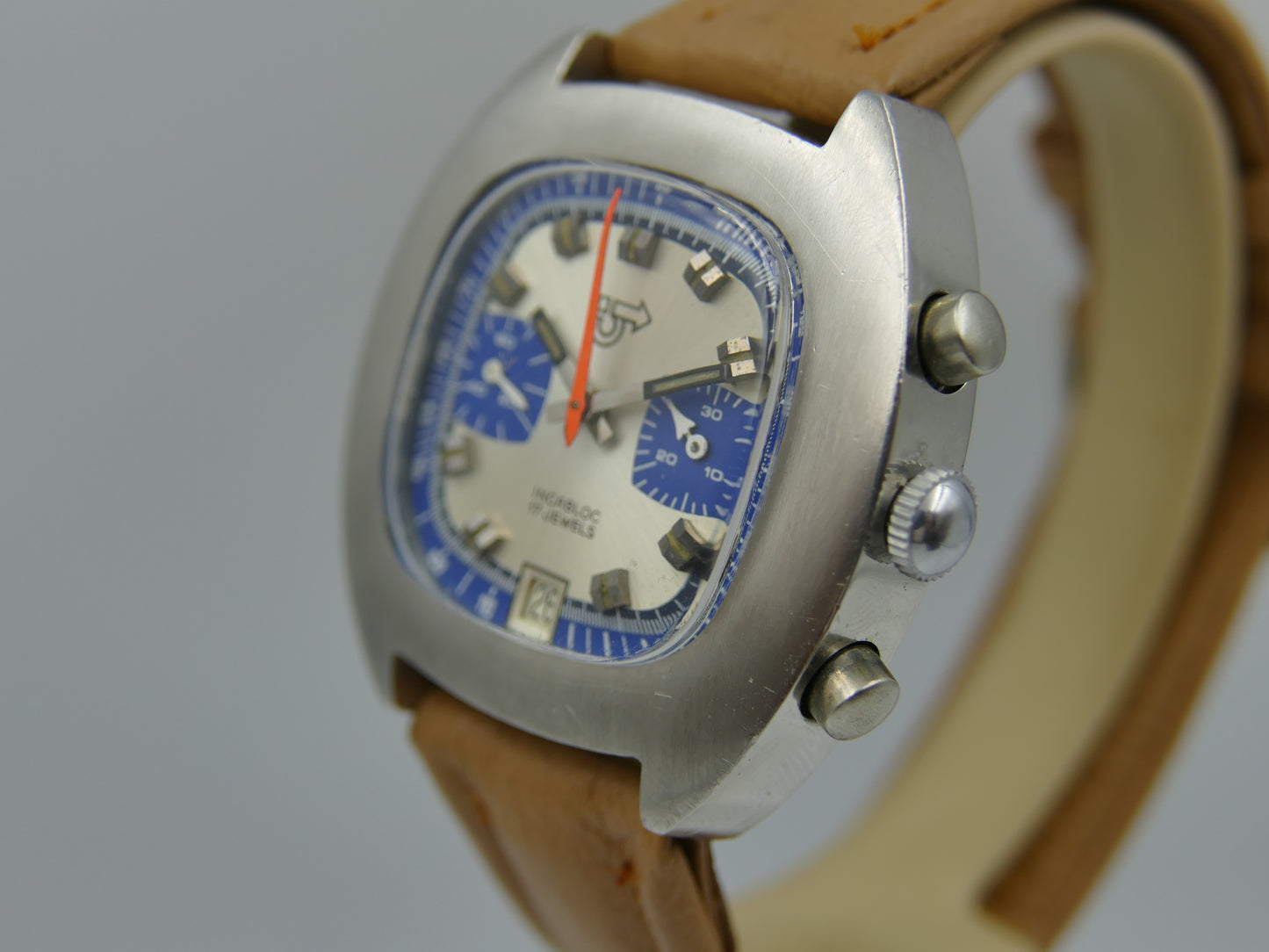 70s vintage watch mens chronograph Camif valjoux 7734 blue panda rare