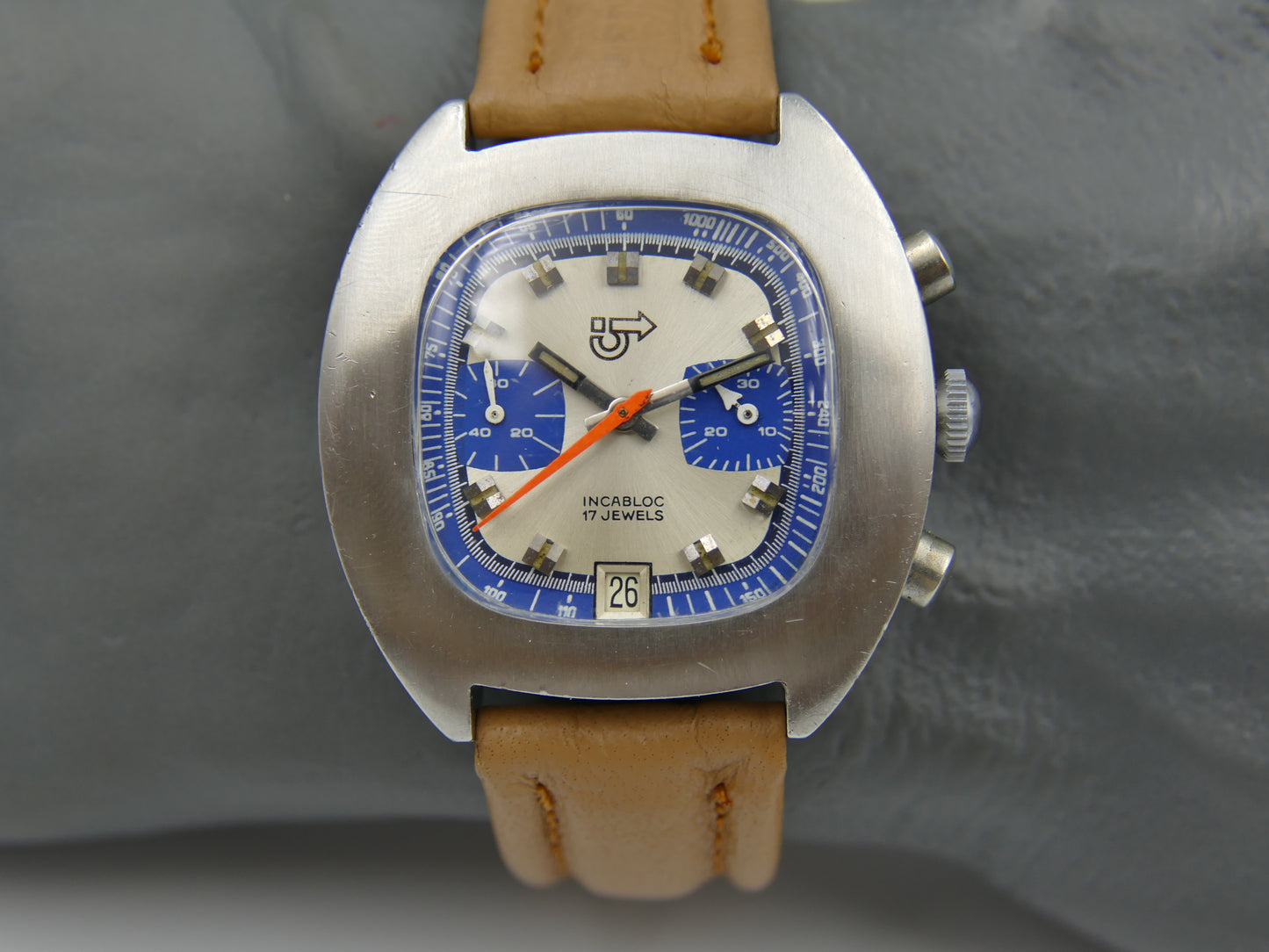 70s vintage watch mens chronograph Camif valjoux 7734 blue panda rare