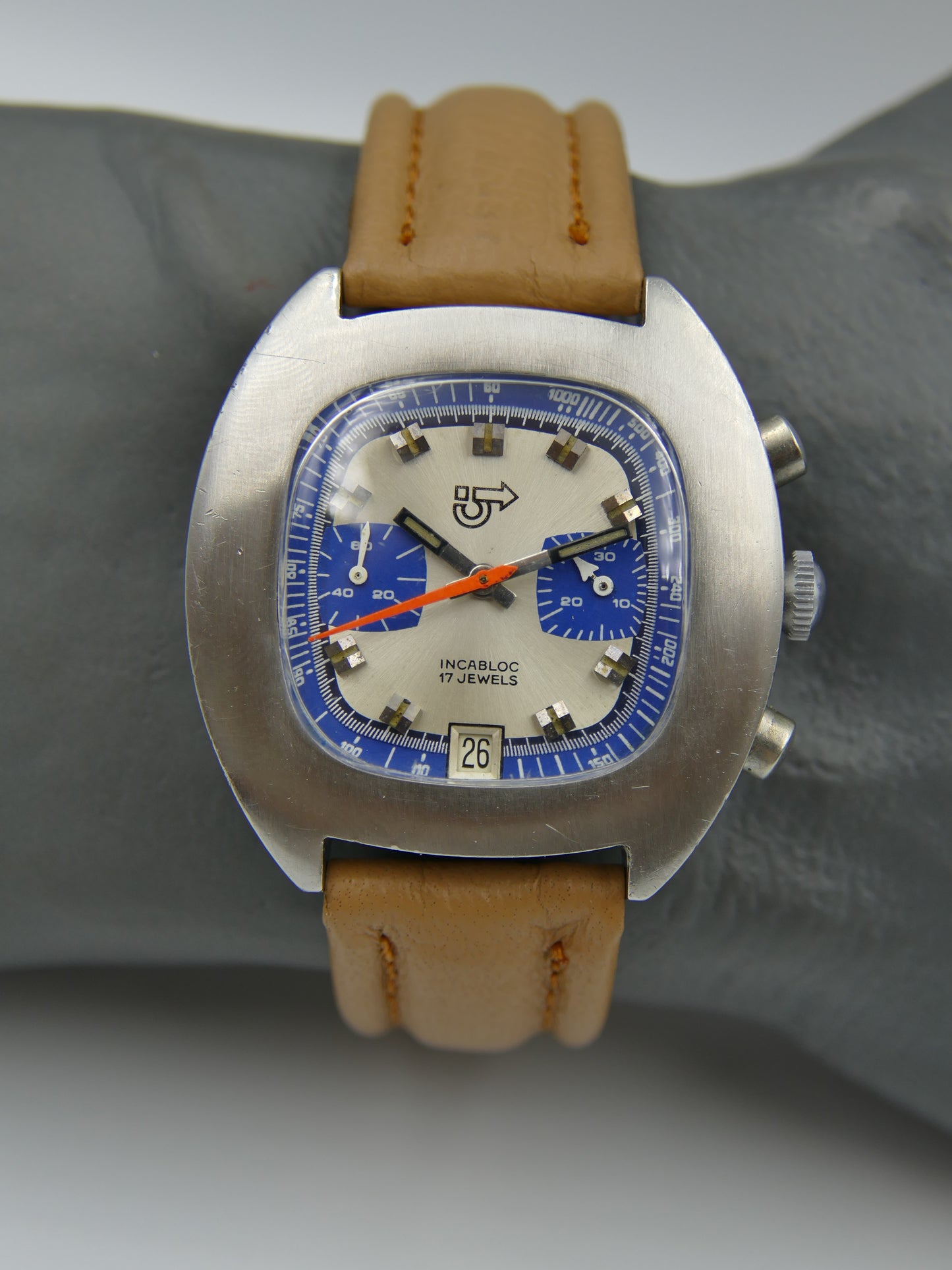 70s vintage watch mens chronograph Camif valjoux 7734 blue panda rare