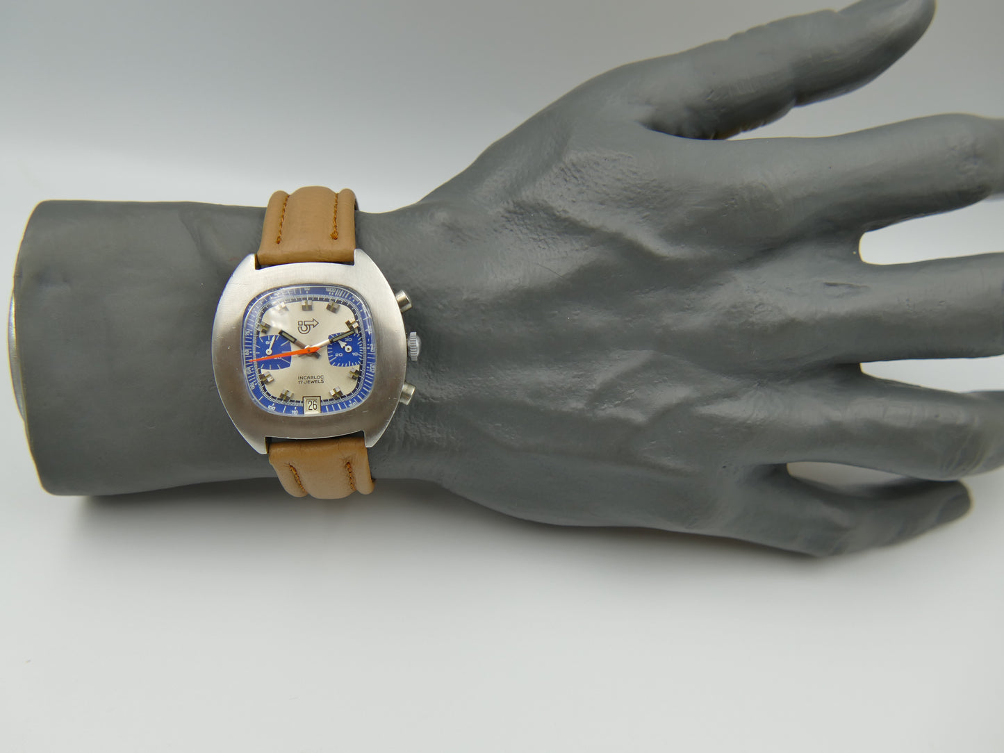 70s vintage watch mens chronograph Camif valjoux 7734 blue panda rare