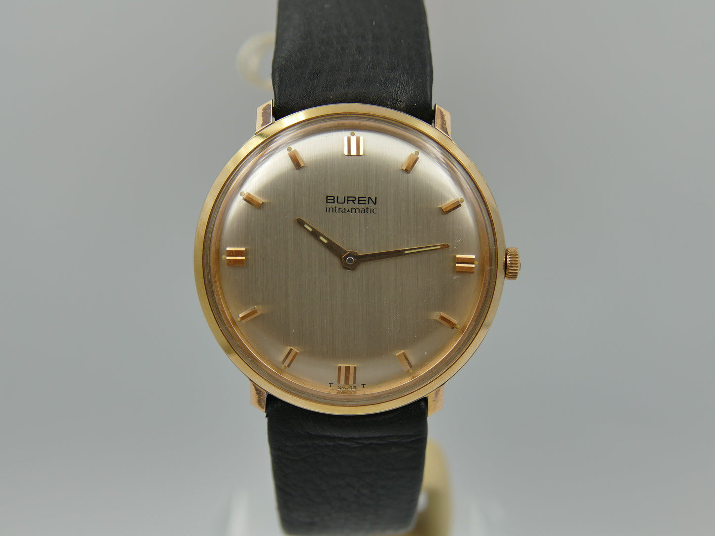 60s vintage watch mens Buren Micro Rotor Intra Matic Automatic 1280 slim rose gold pl ref 905701 NOS