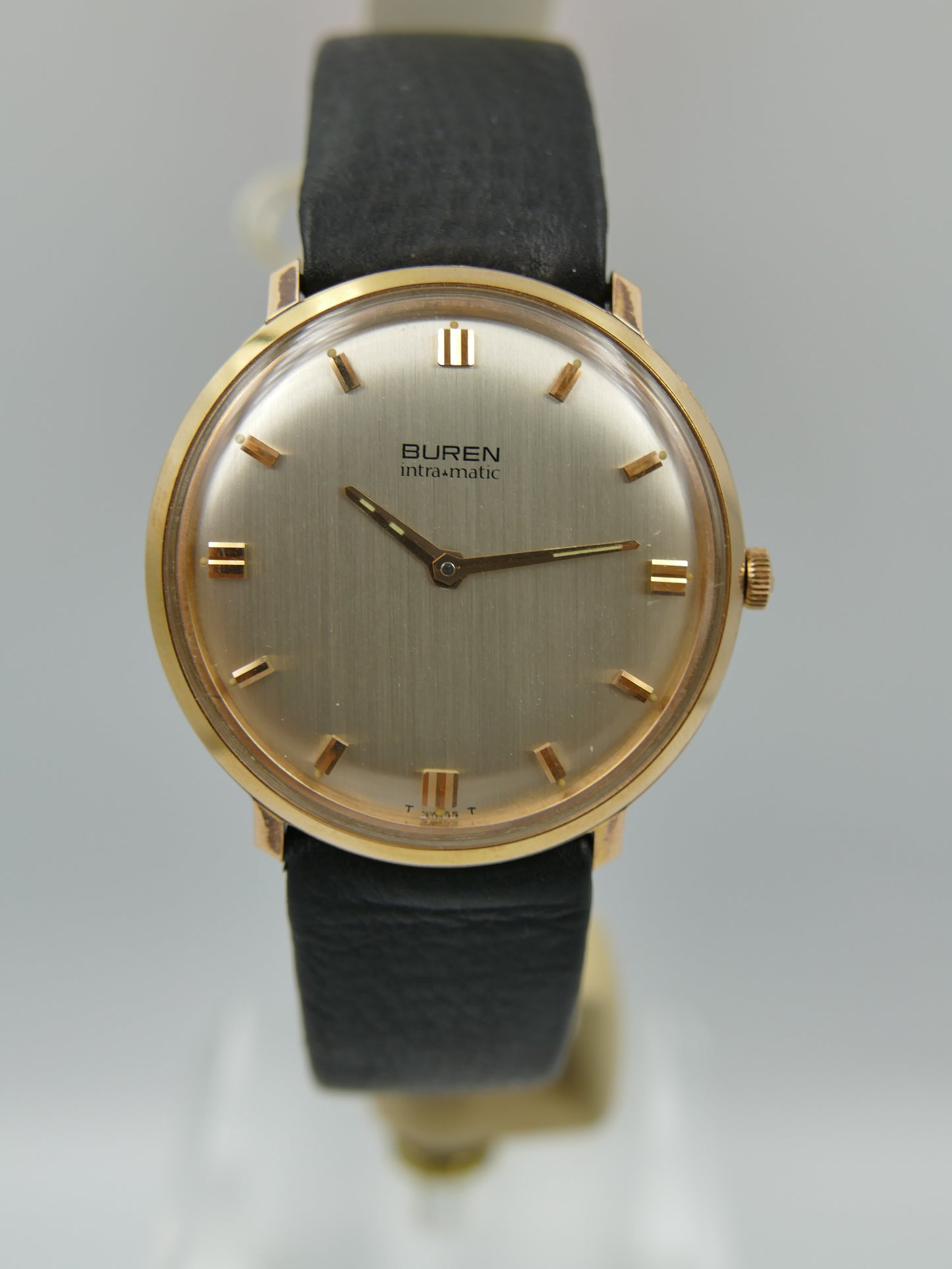 60s vintage watch mens Buren Micro Rotor Intra Matic Automatic 1280 slim rose gold pl ref 905701 NOS