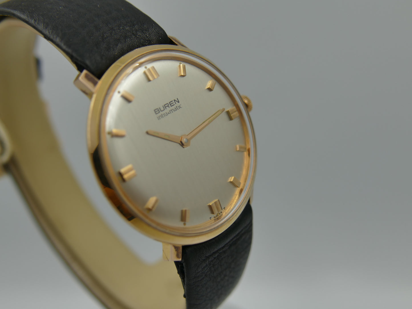 60s vintage watch mens Buren Micro Rotor Intra Matic Automatic 1280 slim rose gold pl ref 905701 NOS