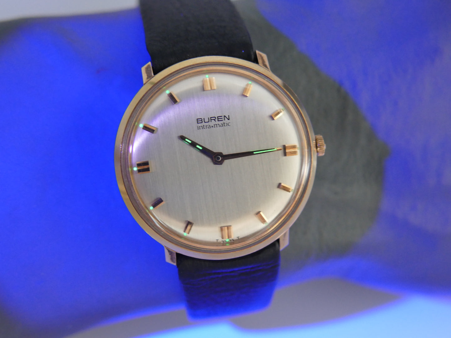 60s vintage watch mens Buren Micro Rotor Intra Matic Automatic 1280 slim rose gold pl ref 905701 NOS