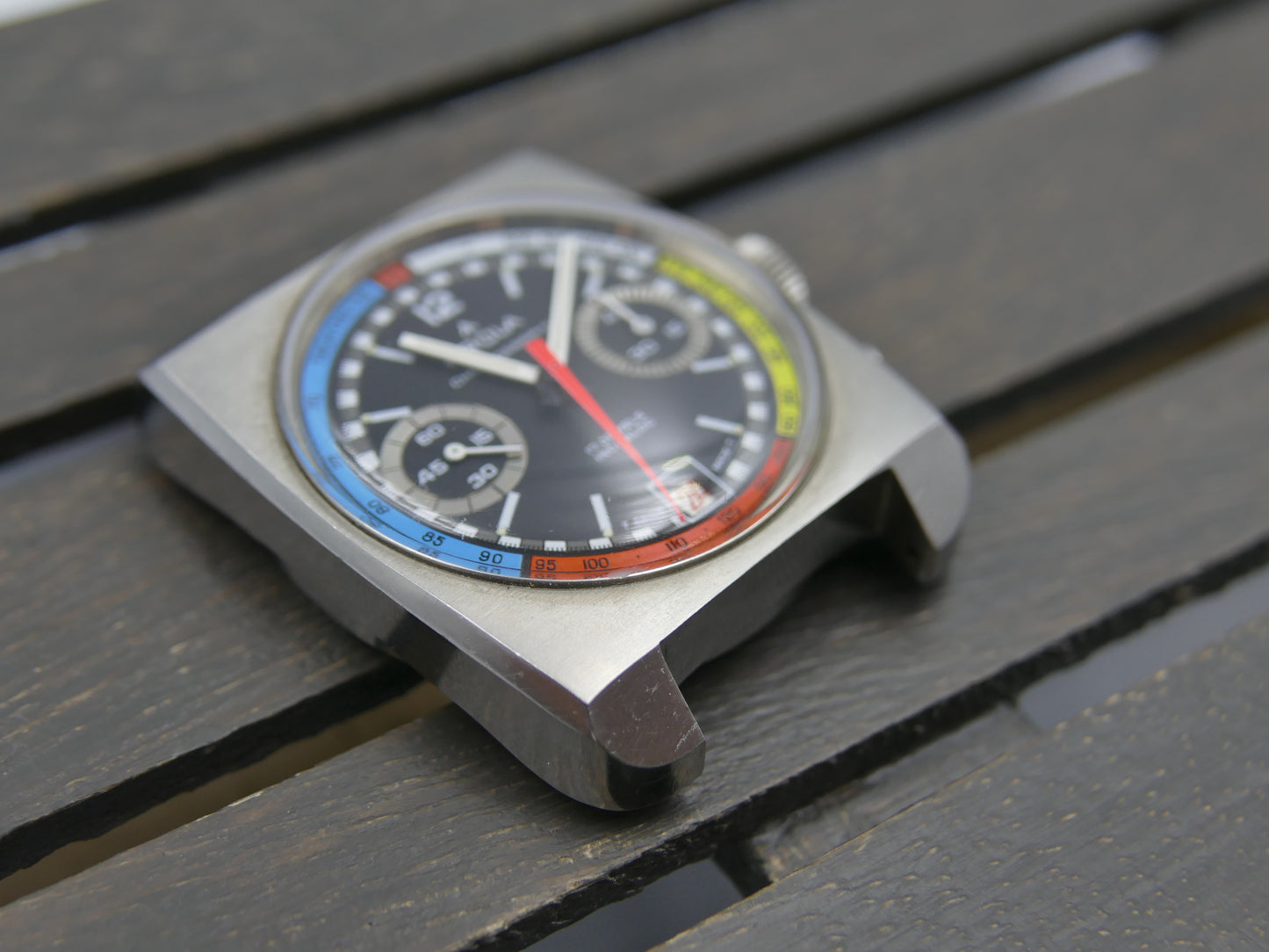 70s vintage watch mens chronograph Arola valjoux 7734 rainbow very rare