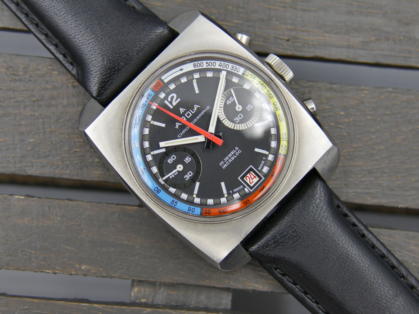 70s vintage watch mens chronograph Arola valjoux 7734 rainbow very rare