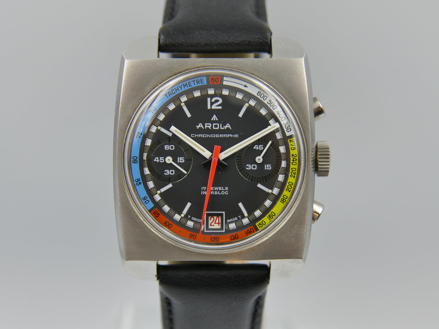 70s vintage watch mens chronograph Arola valjoux 7734 rainbow very rare