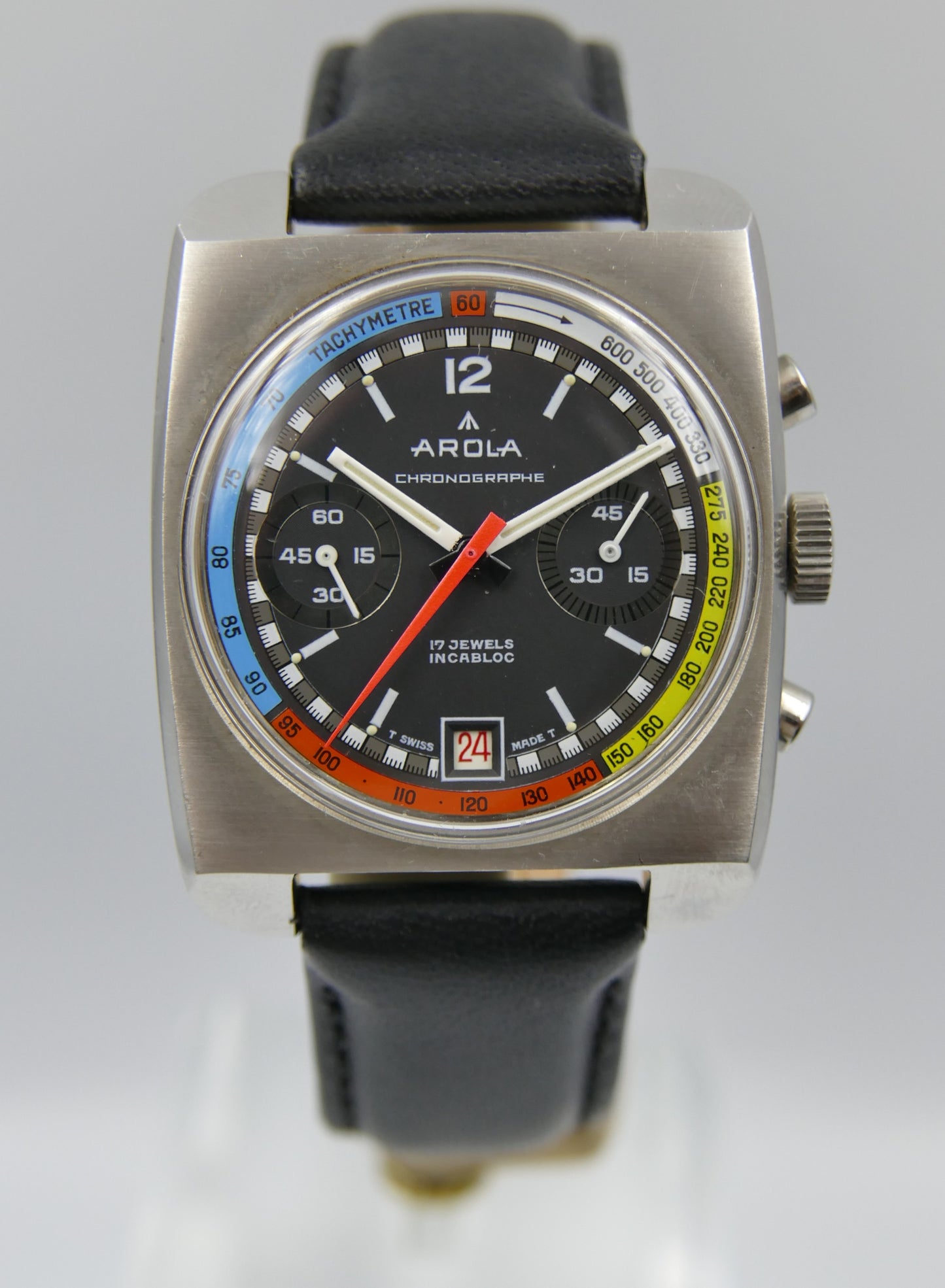 70s vintage watch mens chronograph Arola valjoux 7734 rainbow very rare