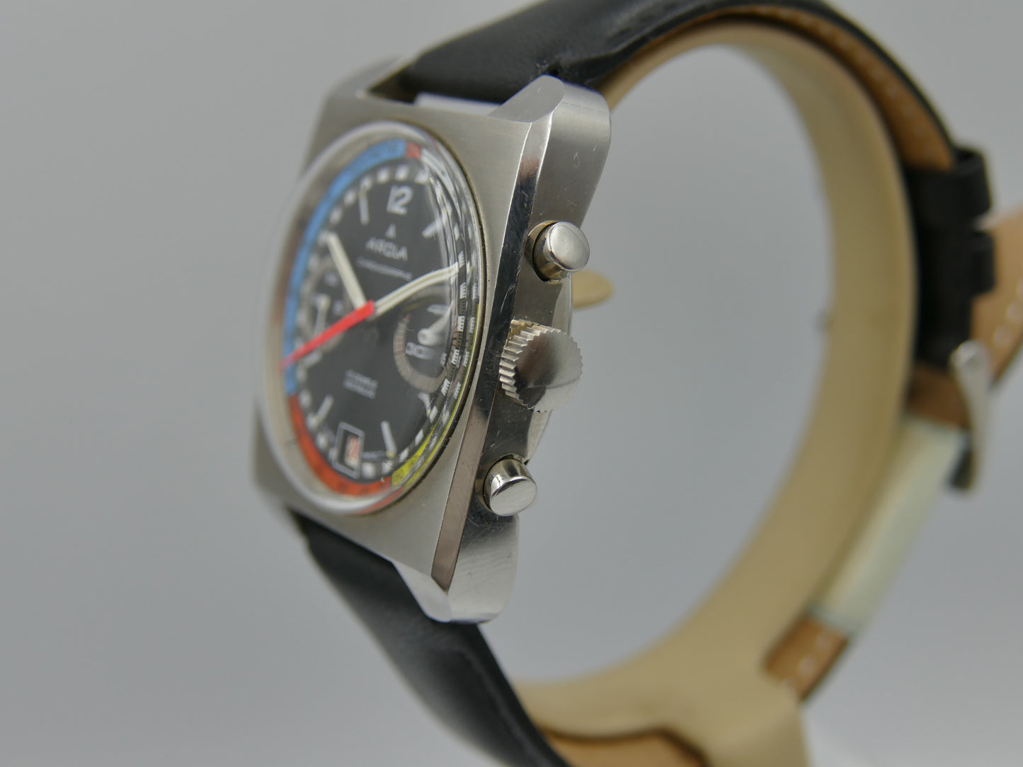 70s vintage watch mens chronograph Arola valjoux 7734 rainbow very rare