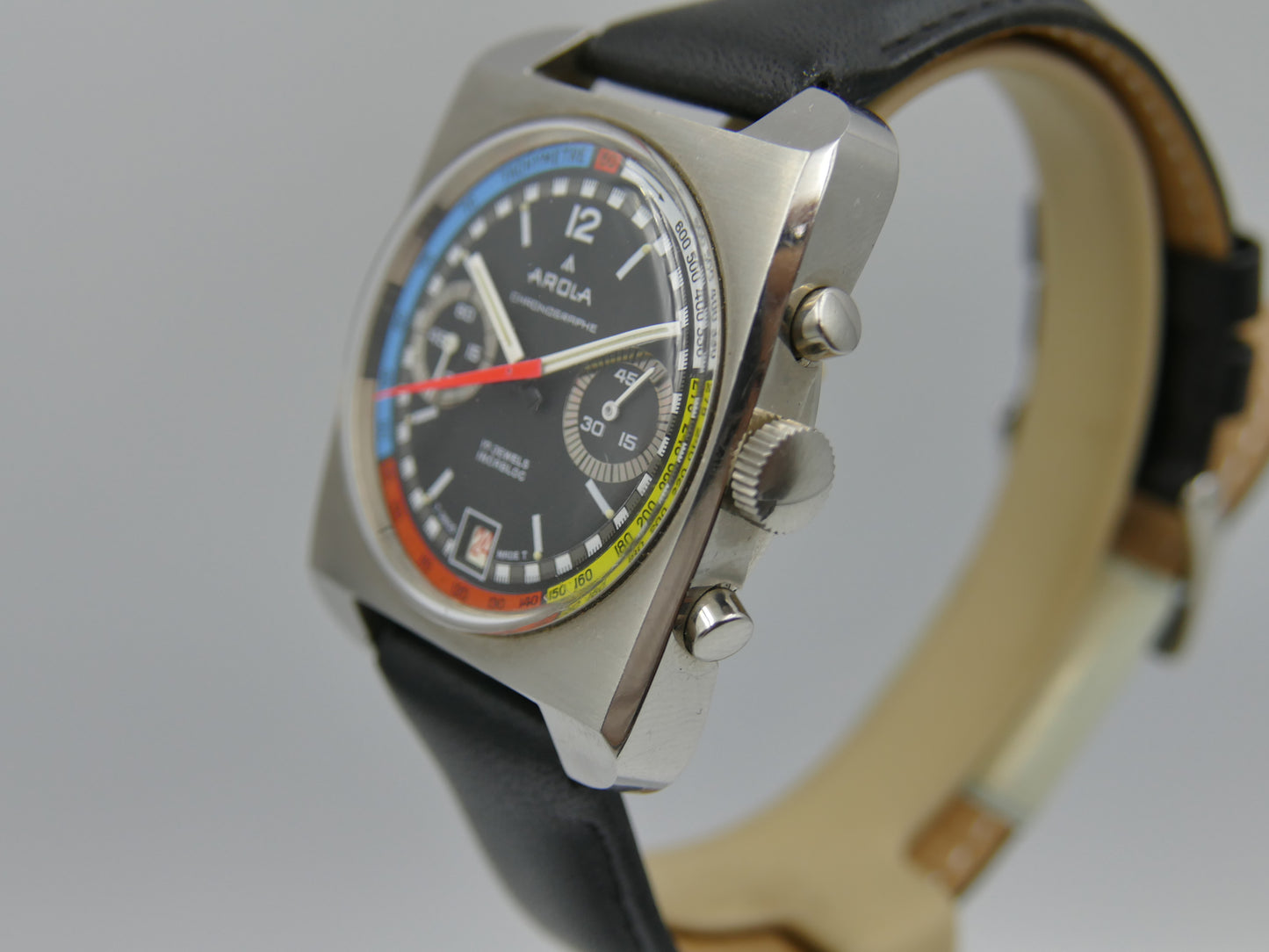 70s vintage watch mens chronograph Arola valjoux 7734 rainbow very rare