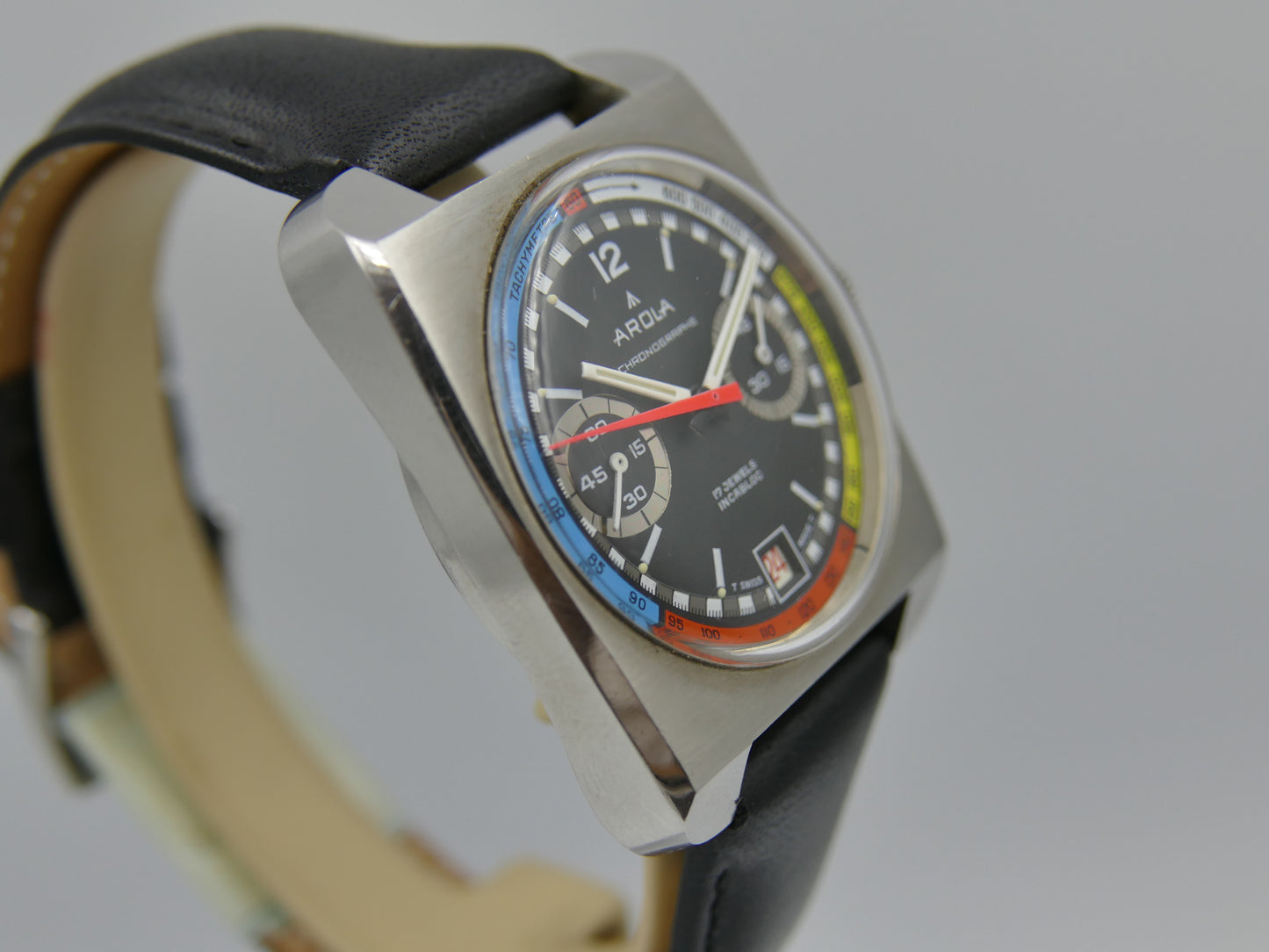 70s vintage watch mens chronograph Arola valjoux 7734 rainbow very rare