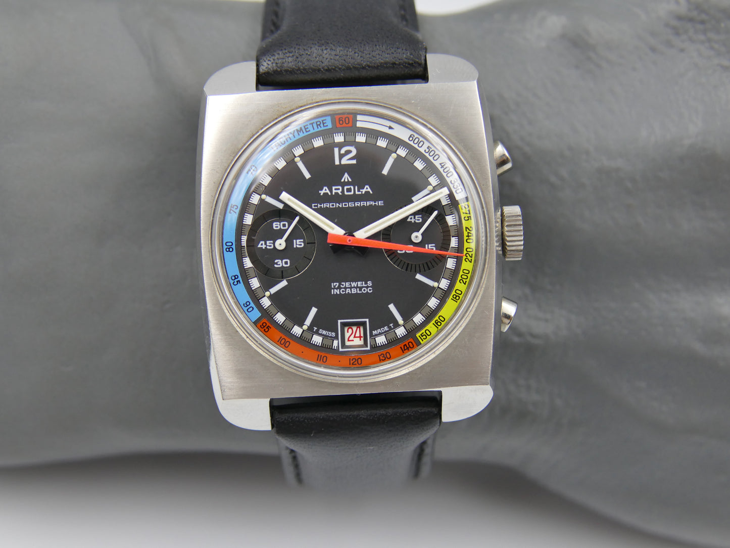 70s vintage watch mens chronograph Arola valjoux 7734 rainbow very rare