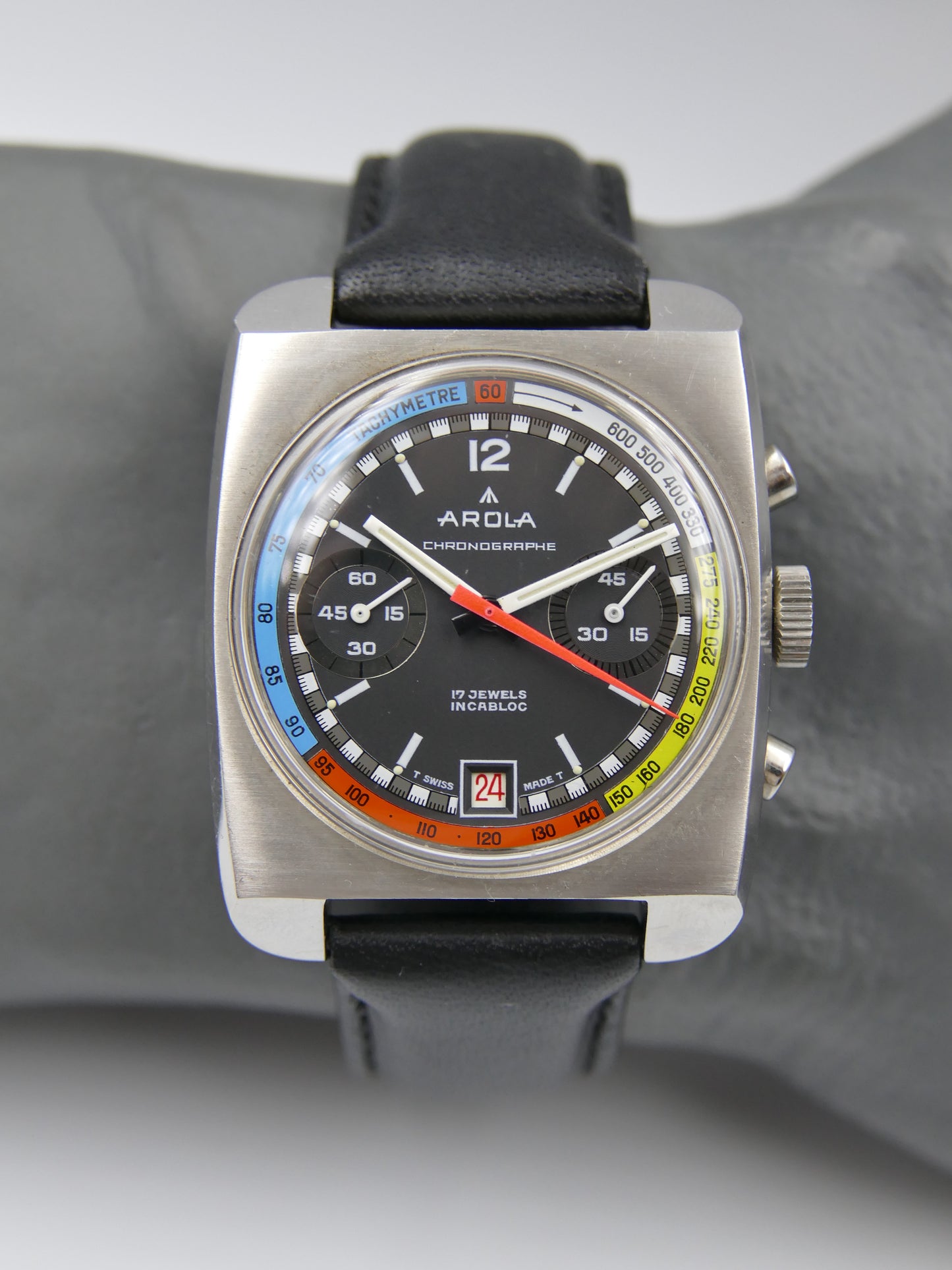 70s vintage watch mens chronograph Arola valjoux 7734 rainbow very rare