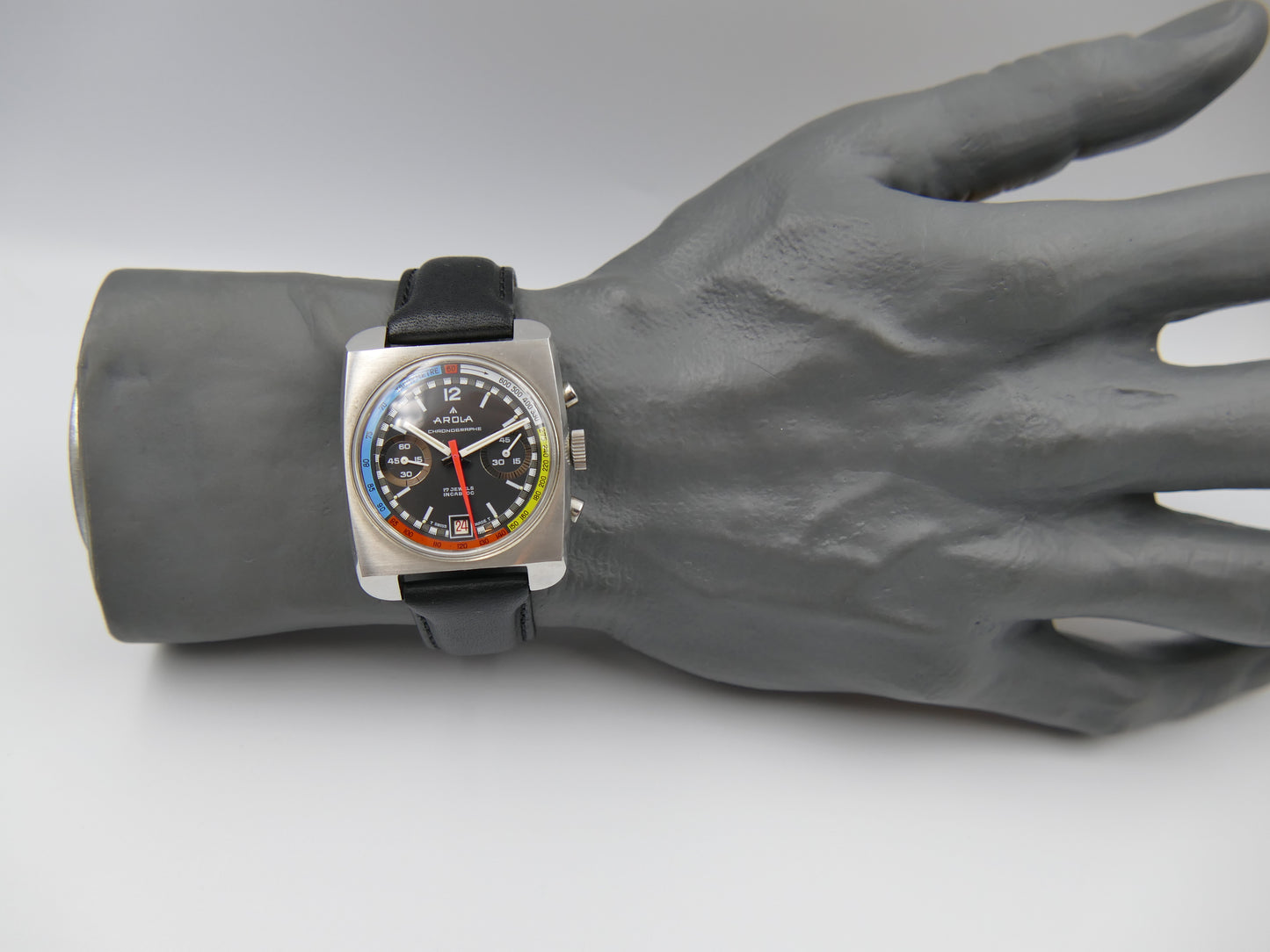 70s vintage watch mens chronograph Arola valjoux 7734 rainbow very rare