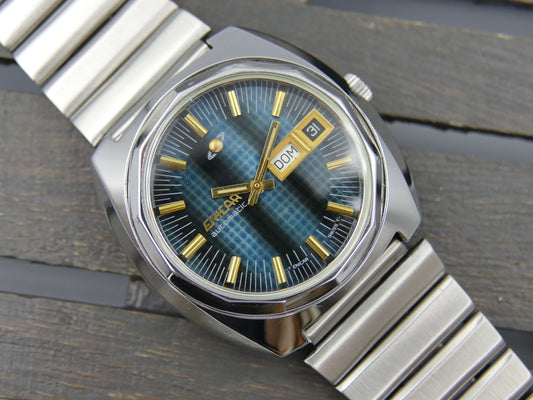70s vintage watch mens Enicar 167-07-118 automatic 167 blue mosaic serviced