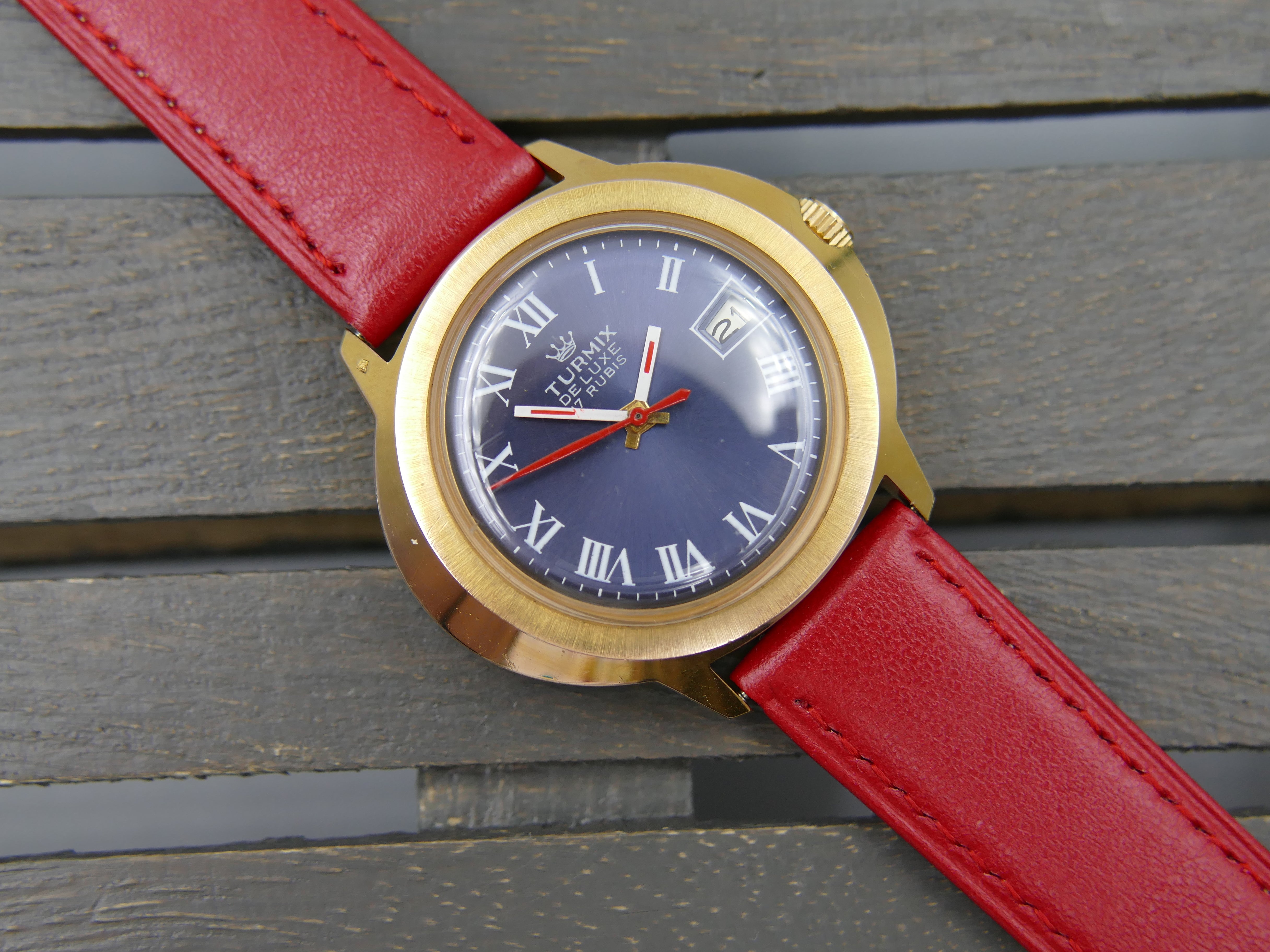 Vintage watch mens Turmix De Luxe manual wind Lorsa P75 Blue Dial