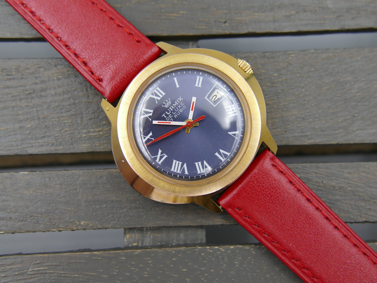 Vintage watch mens Turmix De Luxe manual wind Lorsa P75 Blue Dial