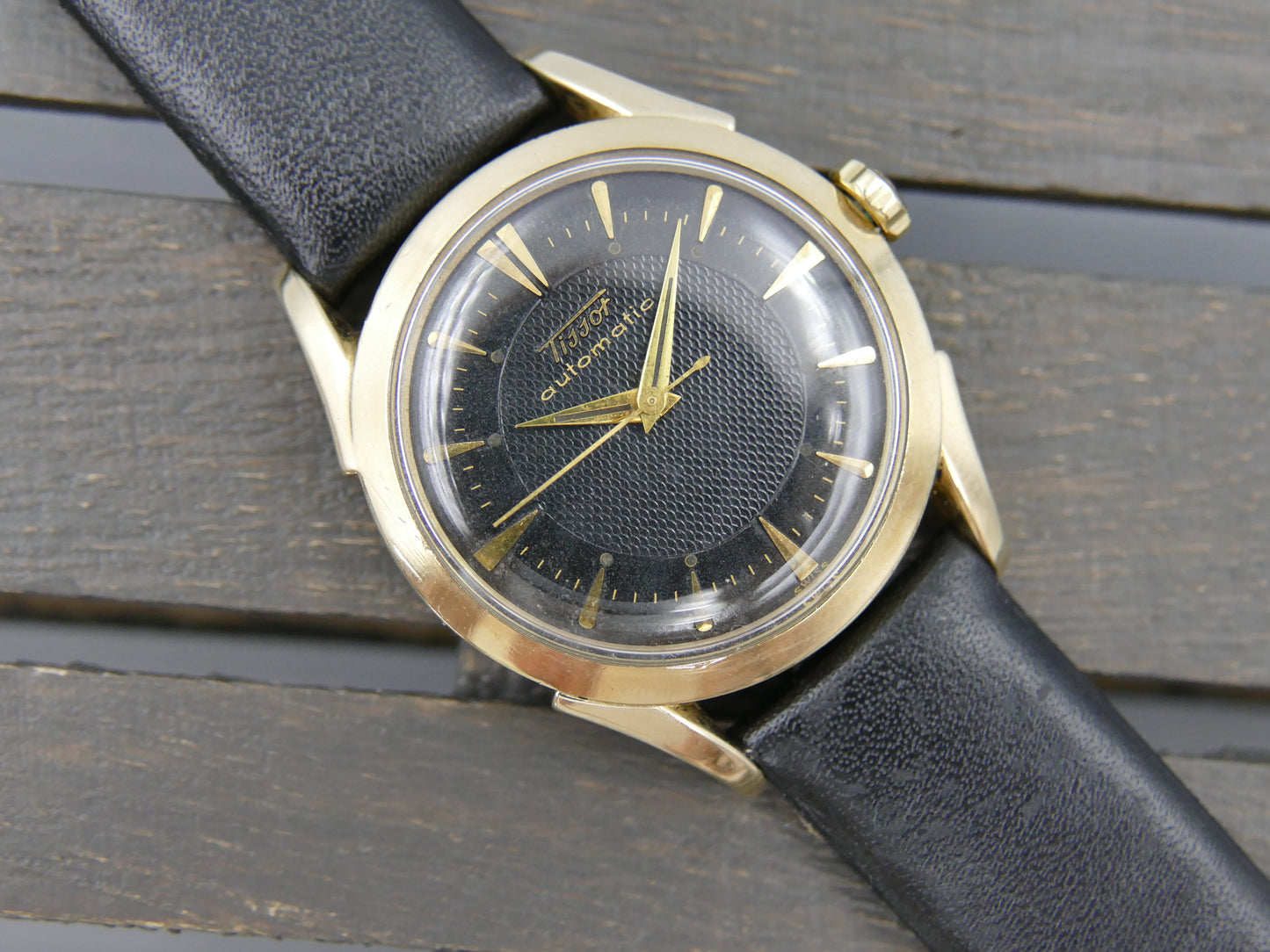 50s vintage watch mens TISSOT bumper automatic cal. 28,5-21T Black Honeycomb