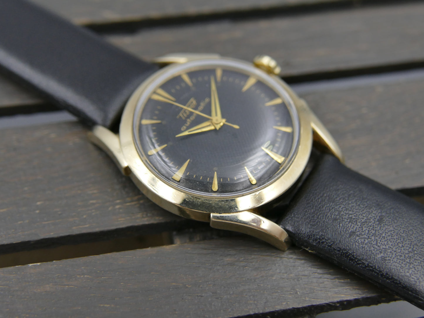 50s vintage watch mens TISSOT bumper automatic cal. 28,5-21T Black Honeycomb