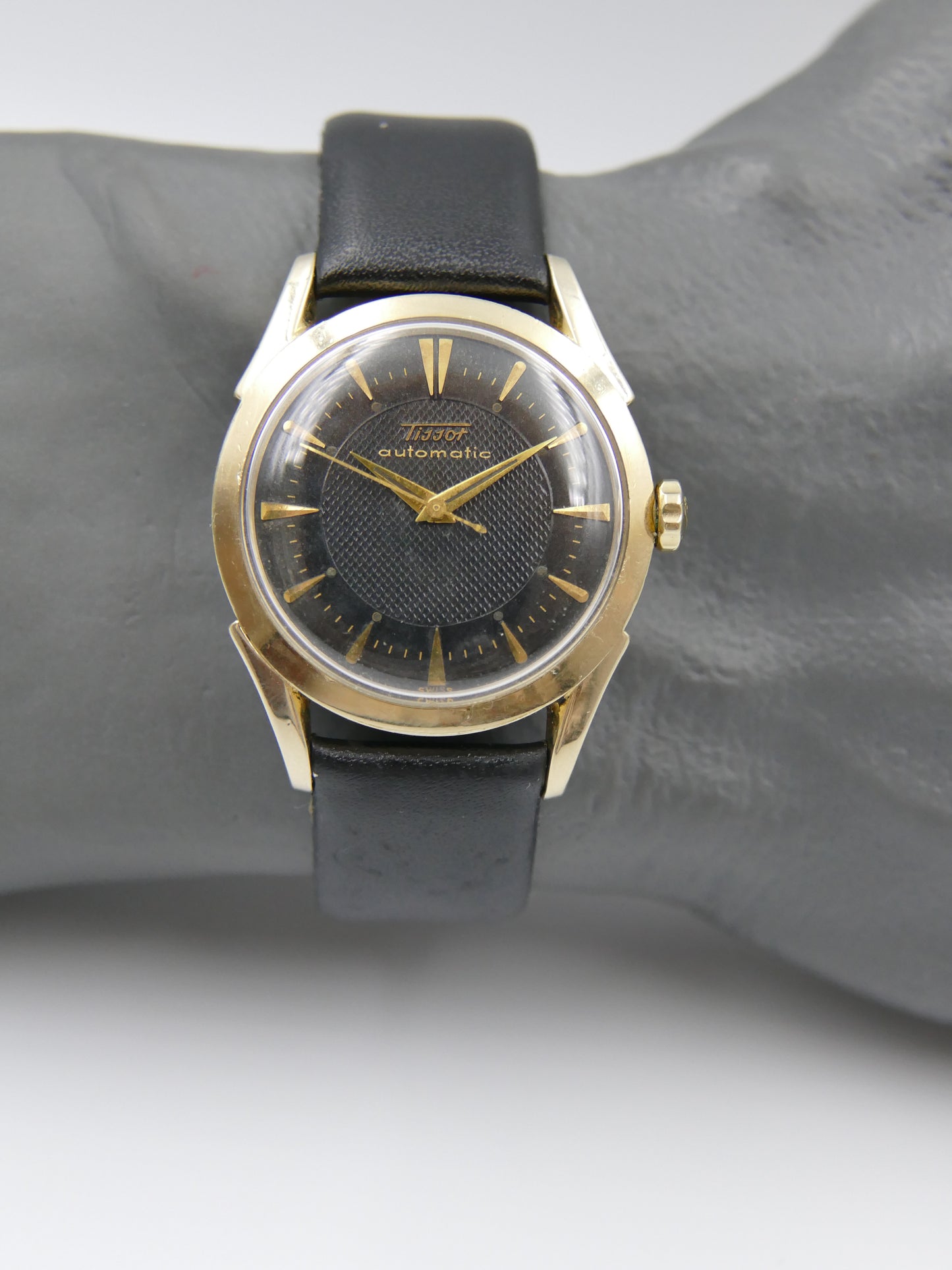 50s vintage watch mens TISSOT bumper automatic cal. 28,5-21T Black Honeycomb