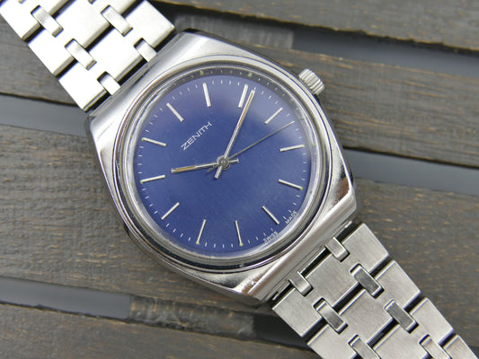 70s vintage watch mens Zenith surf ref 01.0490.360 hand wind 2572 steel blue serviced
