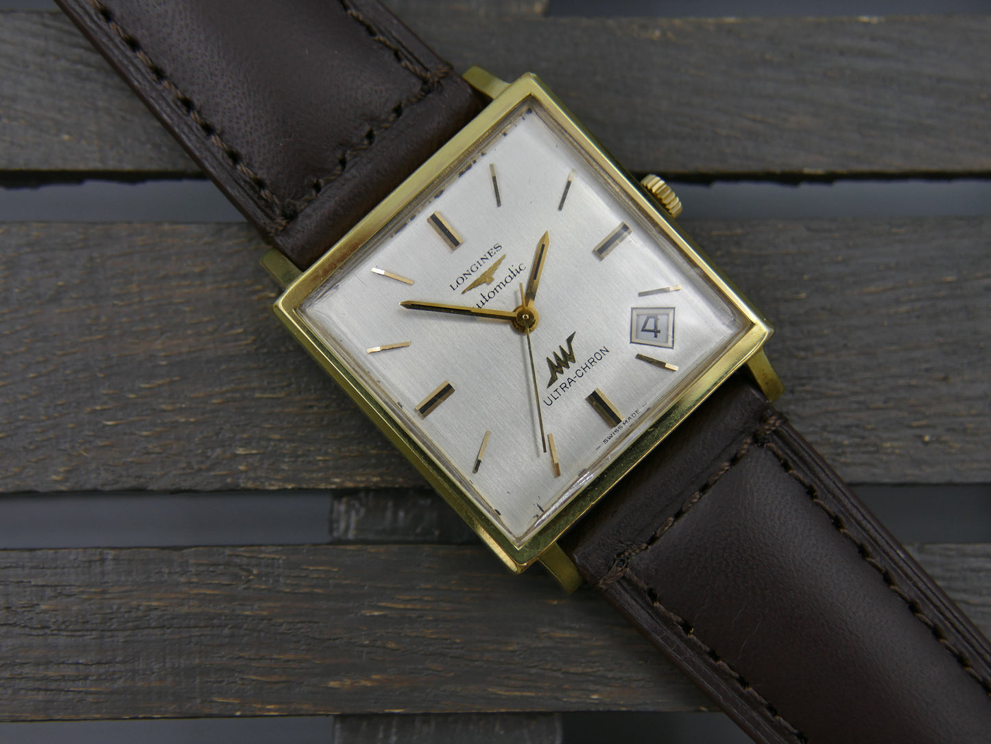 60s vintage watch mens Longines ref 7832 -8 Ultra Chron Automatic 431 Gold Plated square