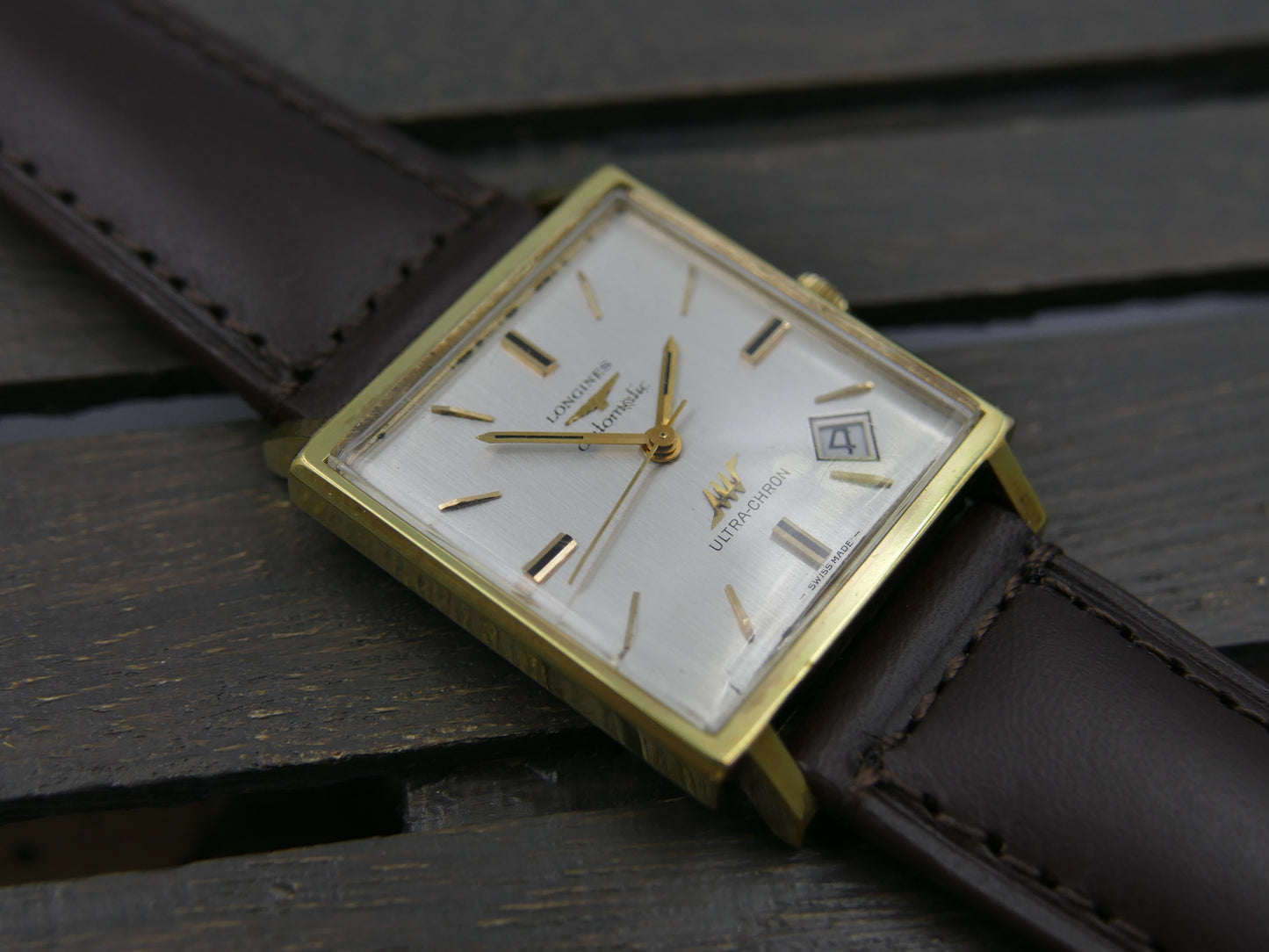 60s vintage watch mens Longines ref 7832 -8 Ultra Chron Automatic 431 Gold Plated square