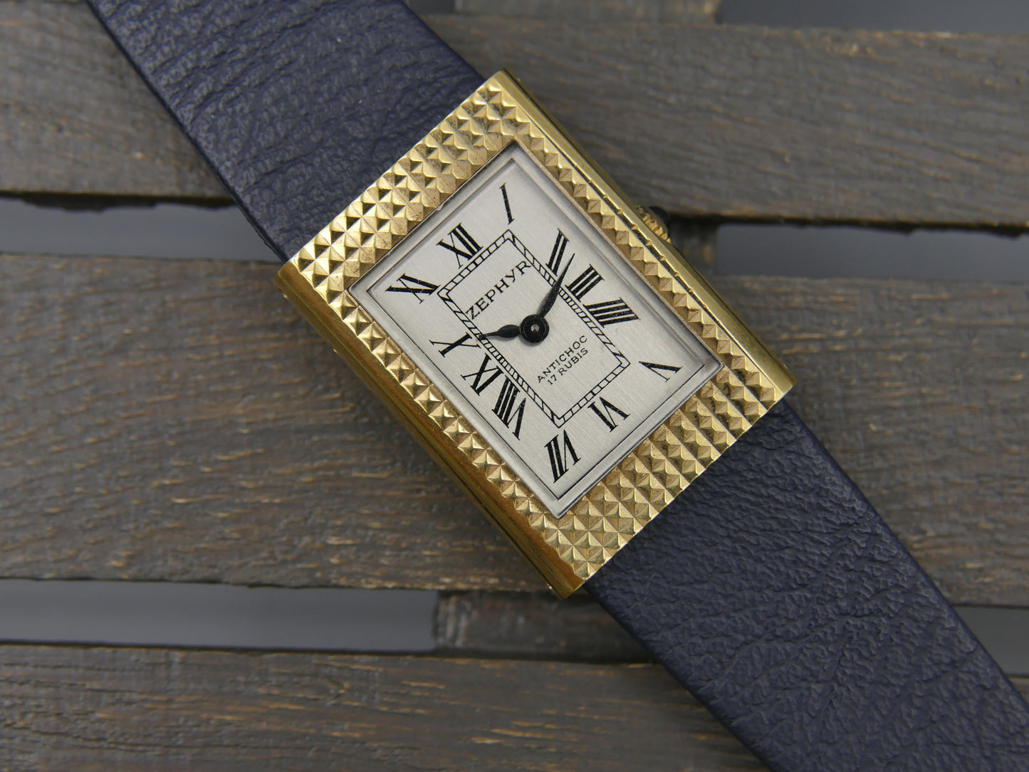 Vintage watch mens Zephyr tank Clous de Paris hobnail hand wind rare