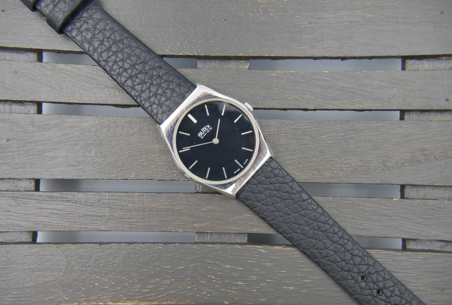 80s vintage watch dress mens Butex BWC swiss hand wind Peseux 7001 slim thin