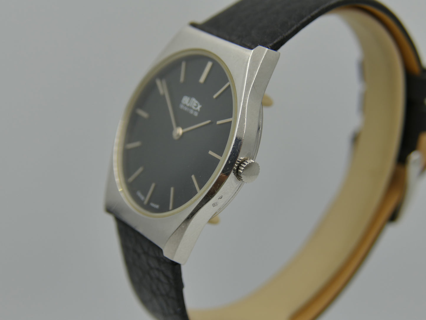 80s vintage watch dress mens Butex BWC swiss hand wind Peseux 7001 slim thin