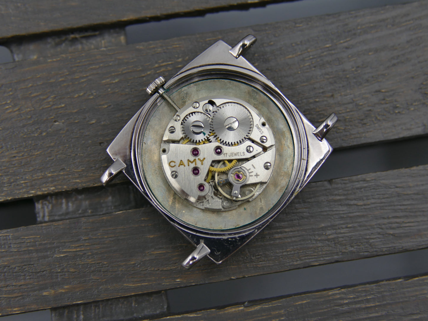 60s vintage watch mens flat Camy ref. 3102 hand wind UT 6365N green dial