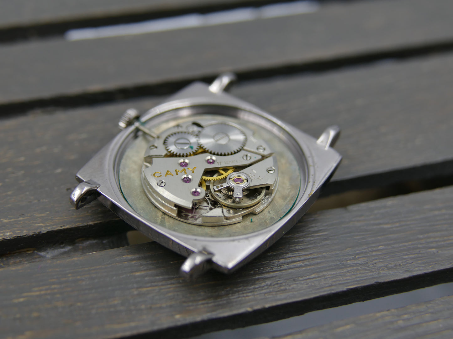 60s vintage watch mens flat Camy ref. 3102 hand wind UT 6365N green dial