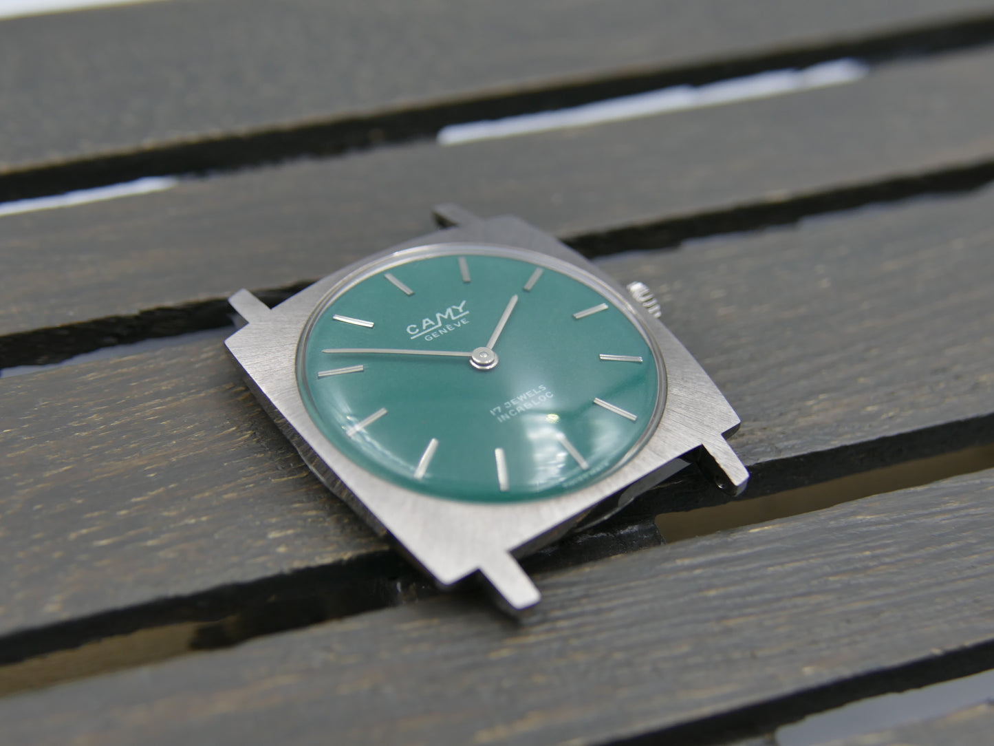 60s vintage watch mens flat Camy ref. 3102 hand wind UT 6365N green dial