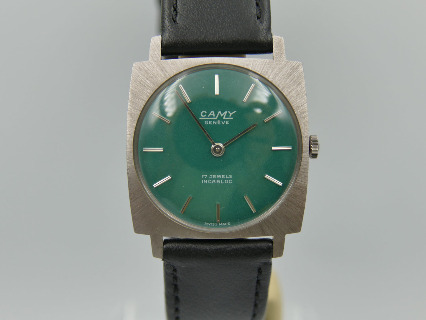 60s vintage watch mens flat Camy ref. 3102 hand wind UT 6365N green dial
