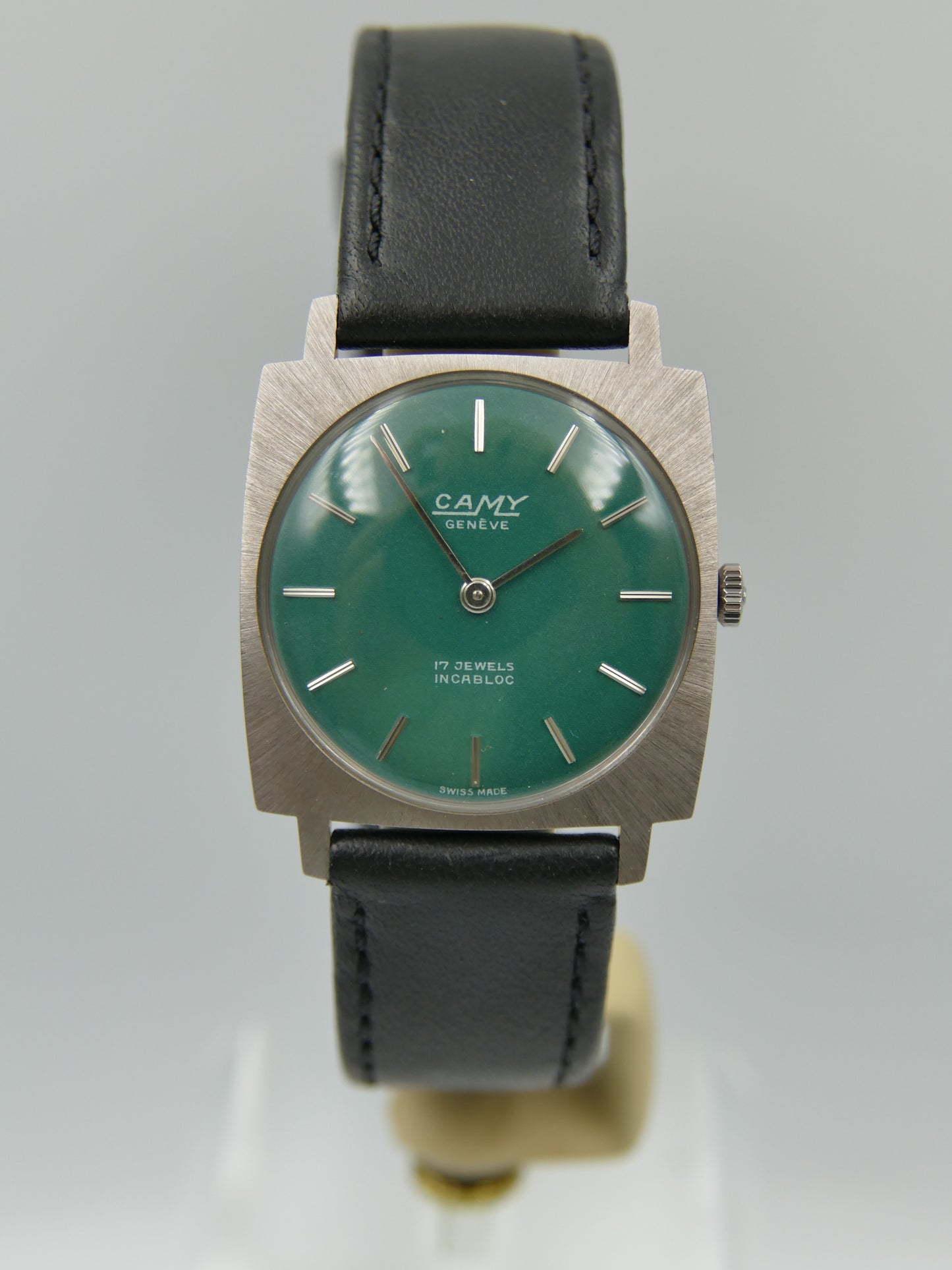 60s vintage watch mens flat Camy ref. 3102 hand wind UT 6365N green dial