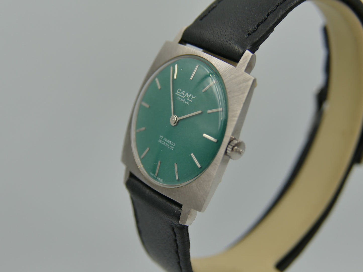 60s vintage watch mens flat Camy ref. 3102 hand wind UT 6365N green dial