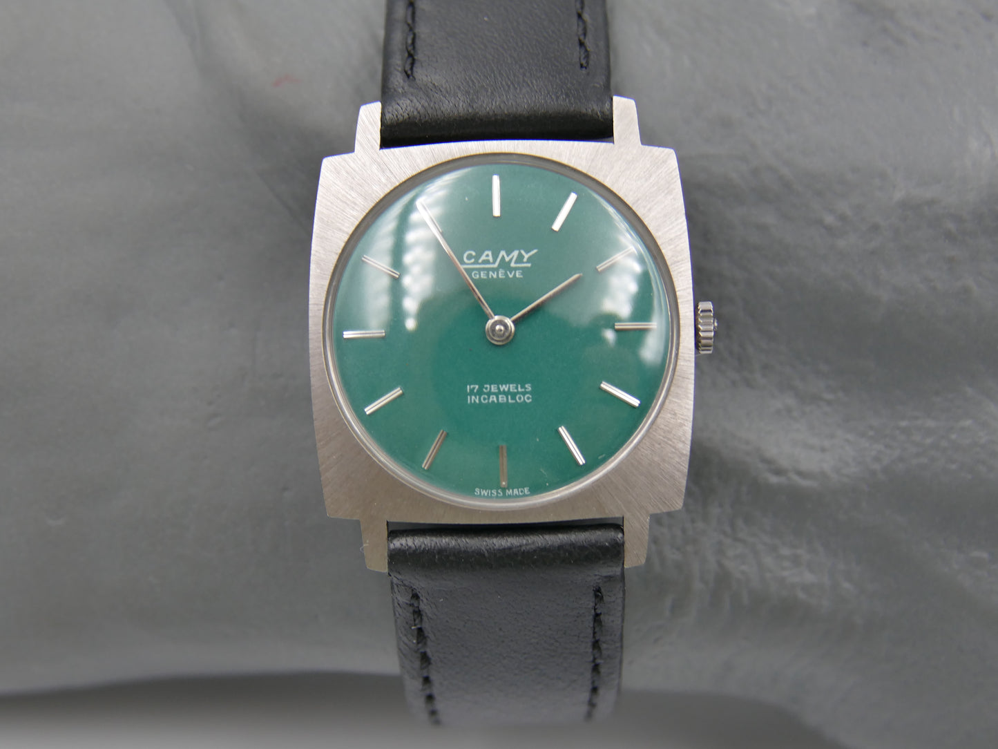 60s vintage watch mens flat Camy ref. 3102 hand wind UT 6365N green dial