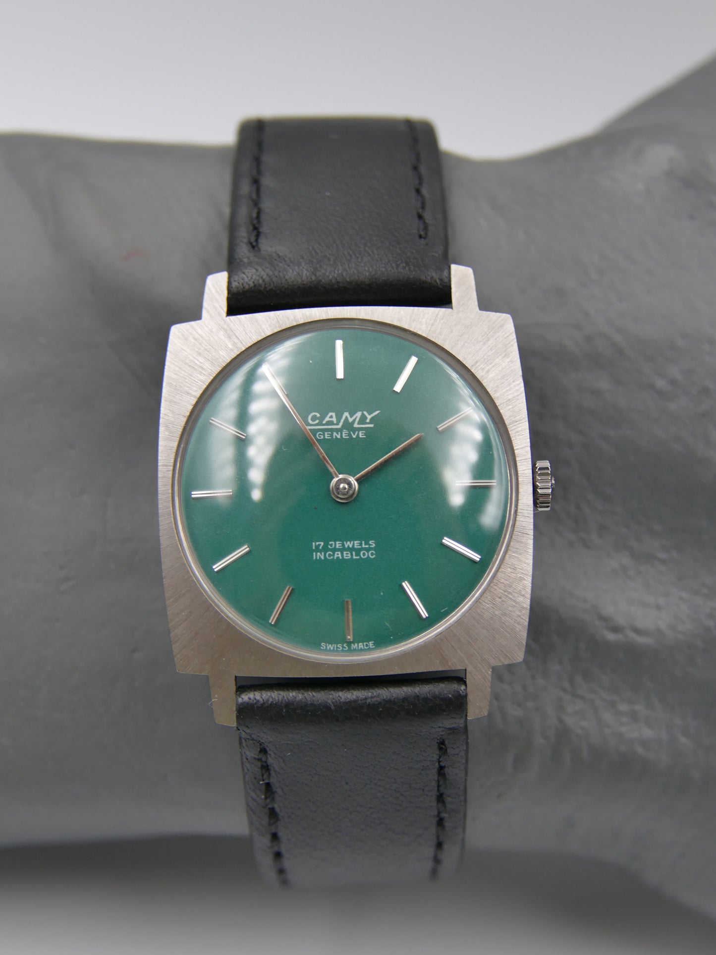 60s vintage watch mens flat Camy ref. 3102 hand wind UT 6365N green dial