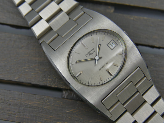 70s vintage watch mens Cupillard Rieme Automatic "Space Age" – NOS (New Old Stock) steel brushed