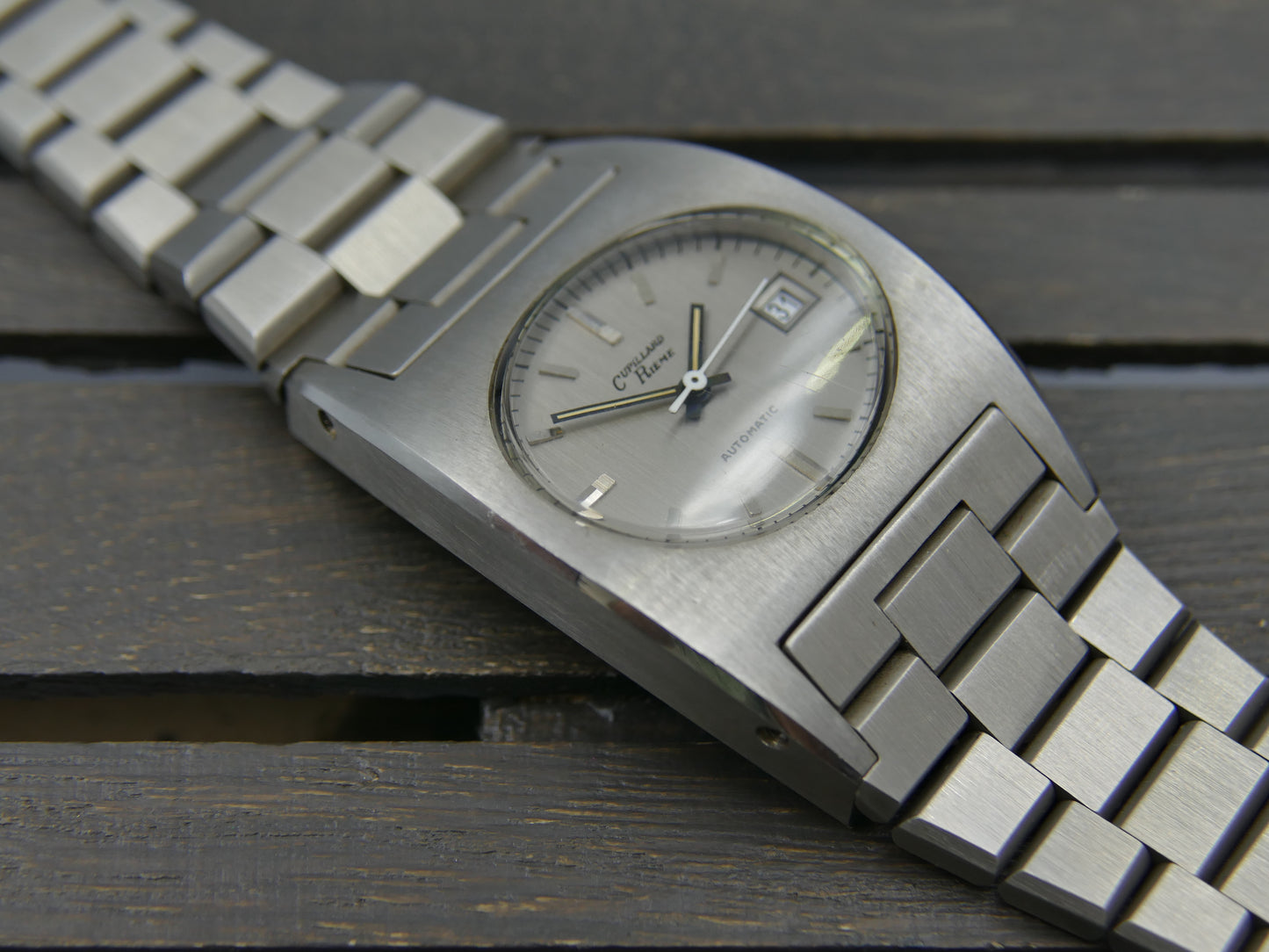 70s vintage watch mens Cupillard Rieme Automatic "Space Age" – NOS (New Old Stock) steel brushed