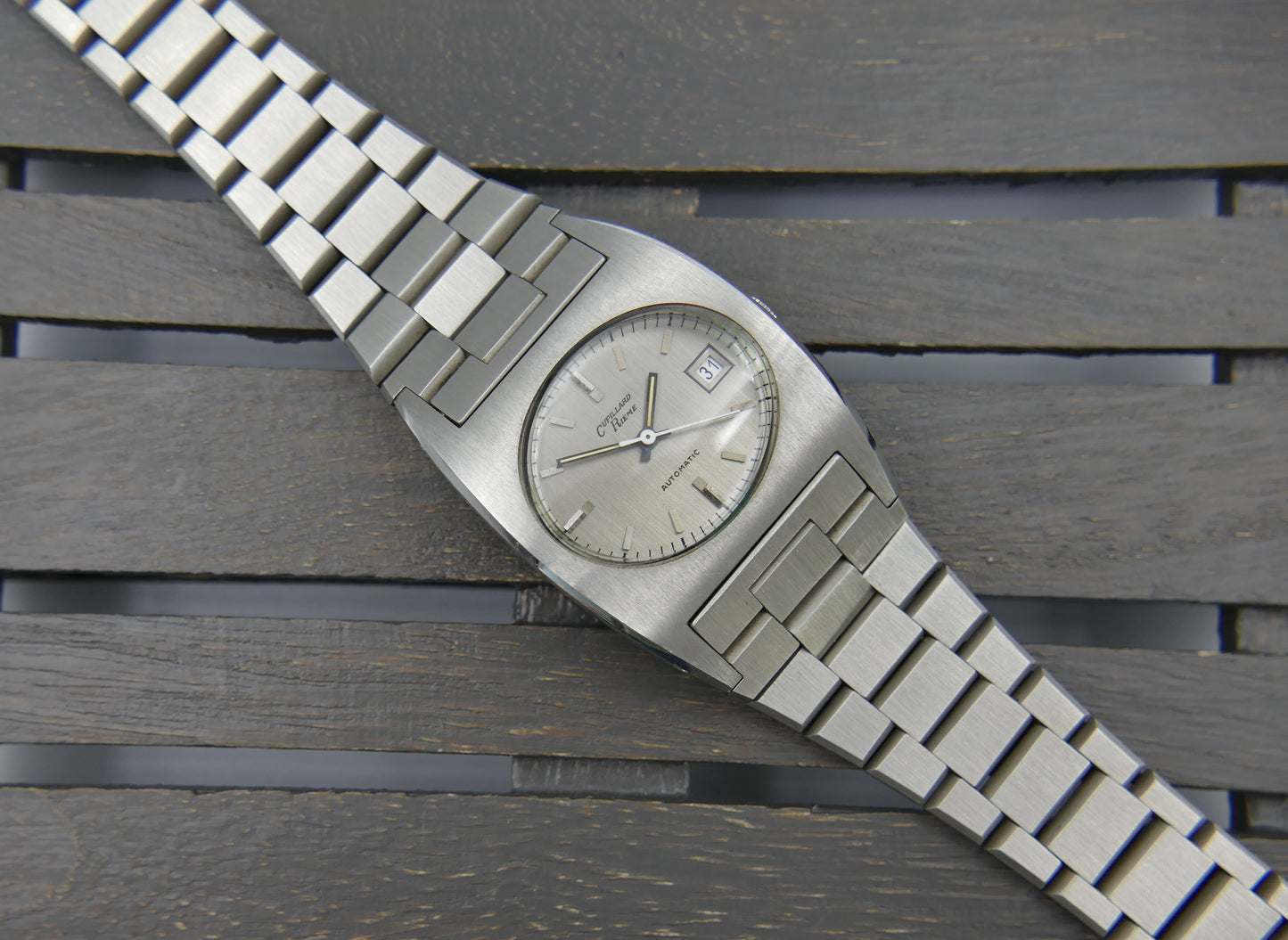70s vintage watch mens Cupillard Rieme Automatic "Space Age" – NOS (New Old Stock) steel brushed