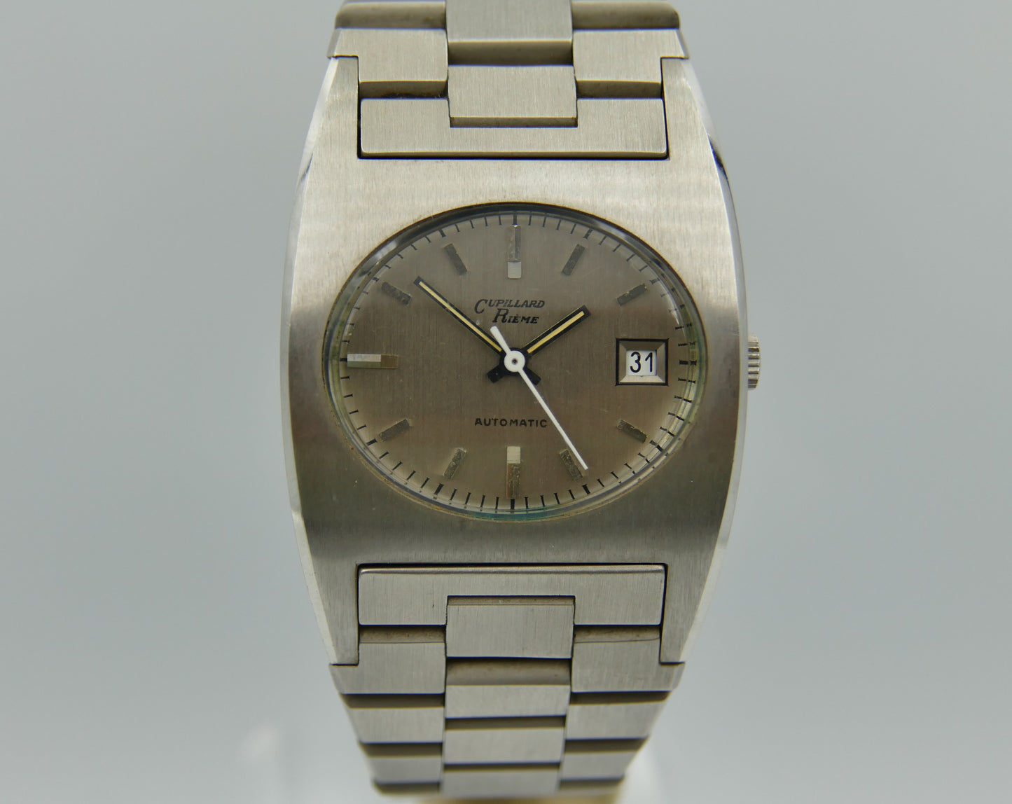 70s vintage watch mens Cupillard Rieme Automatic "Space Age" – NOS (New Old Stock) steel brushed