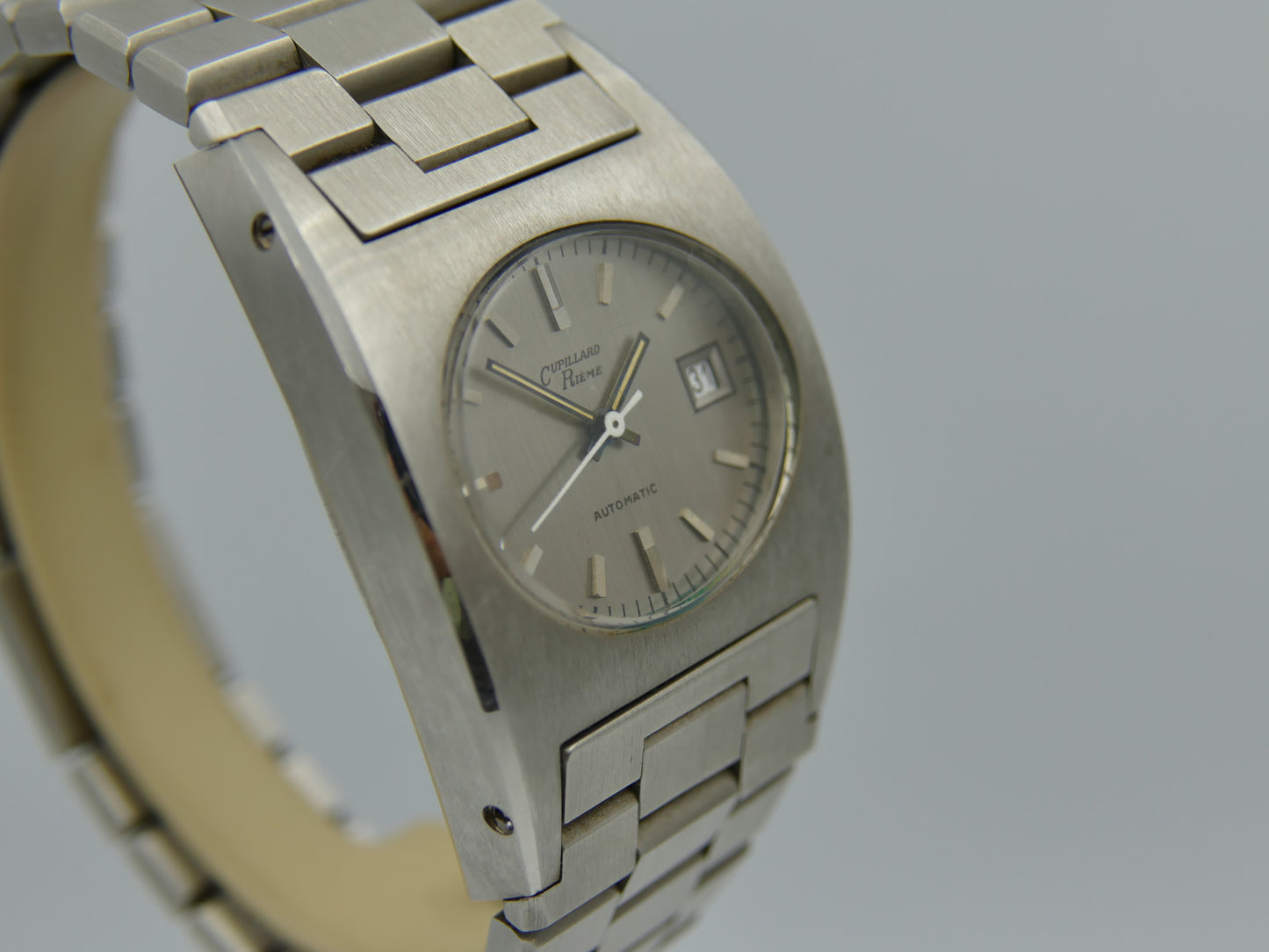 70s vintage watch mens Cupillard Rieme Automatic "Space Age" – NOS (New Old Stock) steel brushed