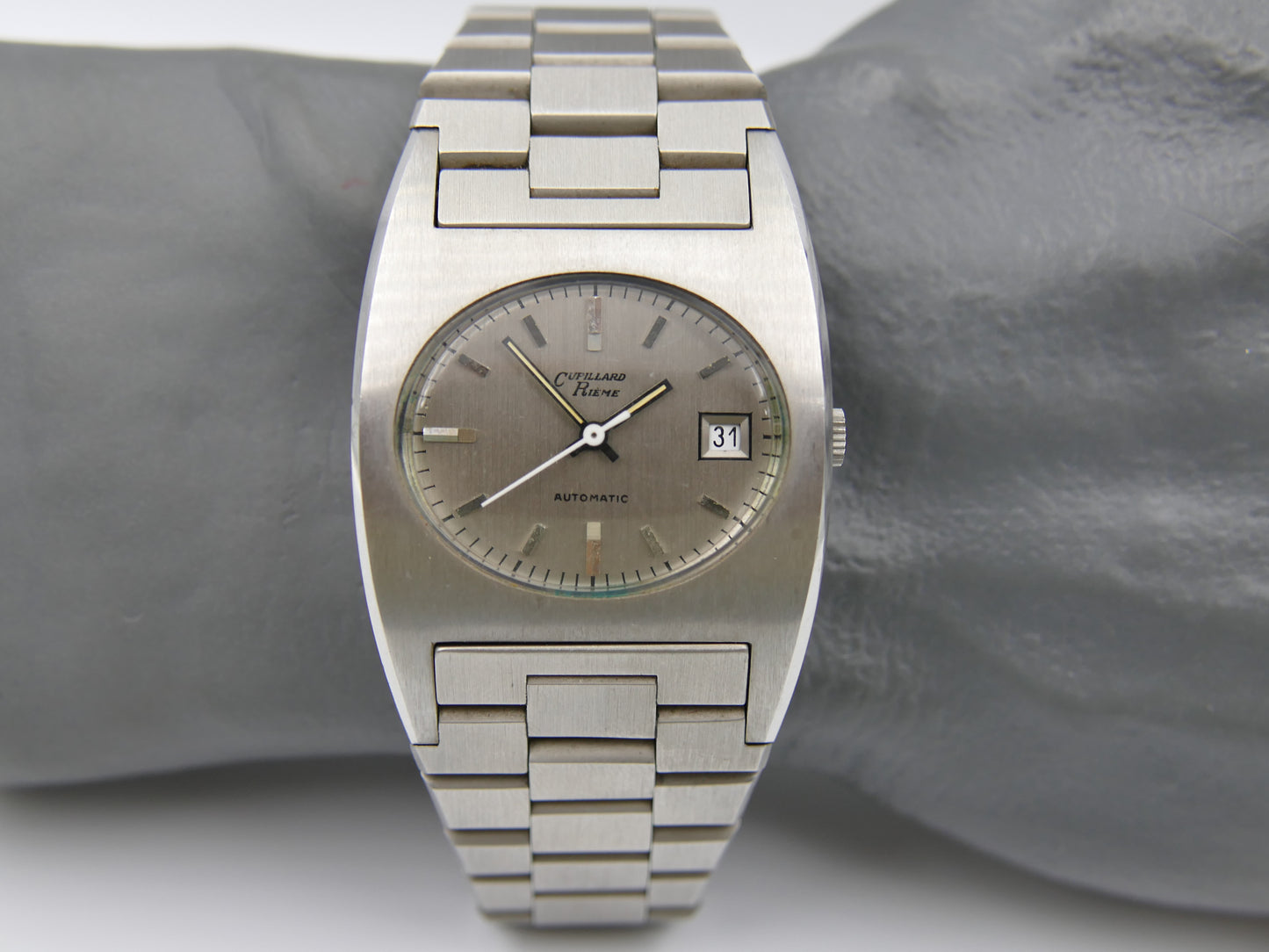 70s vintage watch mens Cupillard Rieme Automatic "Space Age" – NOS (New Old Stock) steel brushed