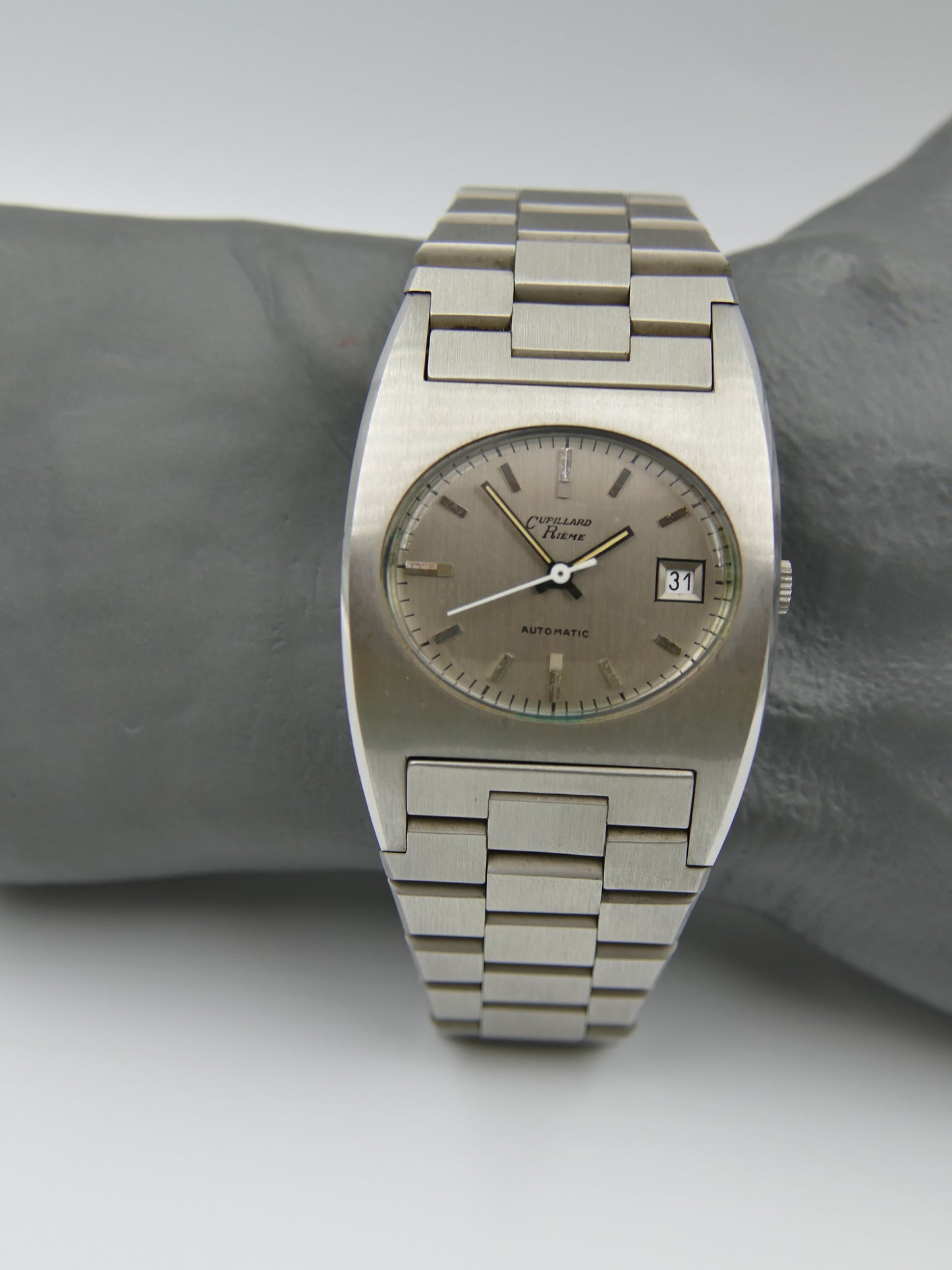 70s vintage watch mens Cupillard Rieme Automatic "Space Age" – NOS (New Old Stock) steel brushed