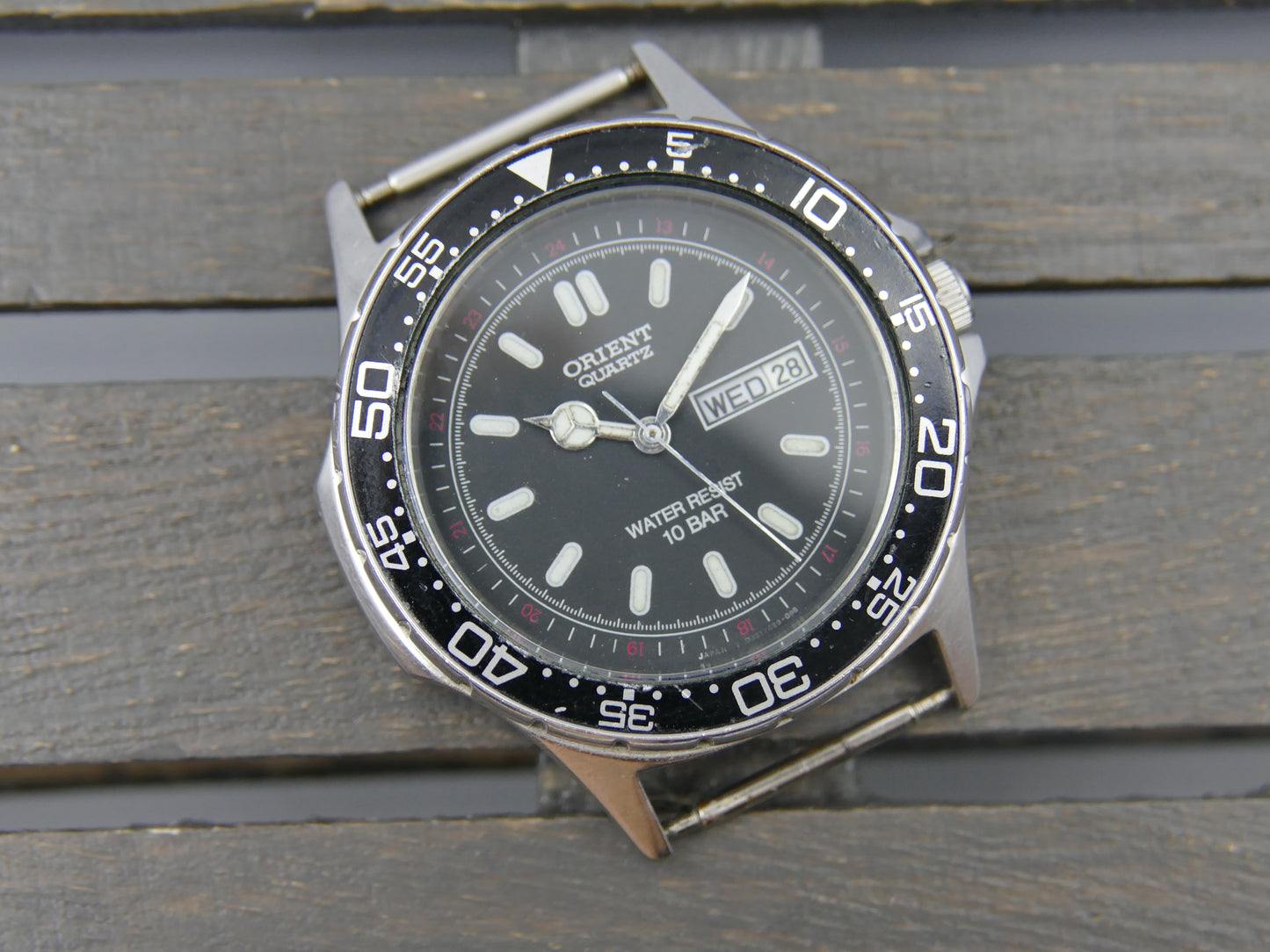 80s Vintage watch mens diver 10 BAR  Orient KY D39748 –90CA Day-Date Red 24H Military Track